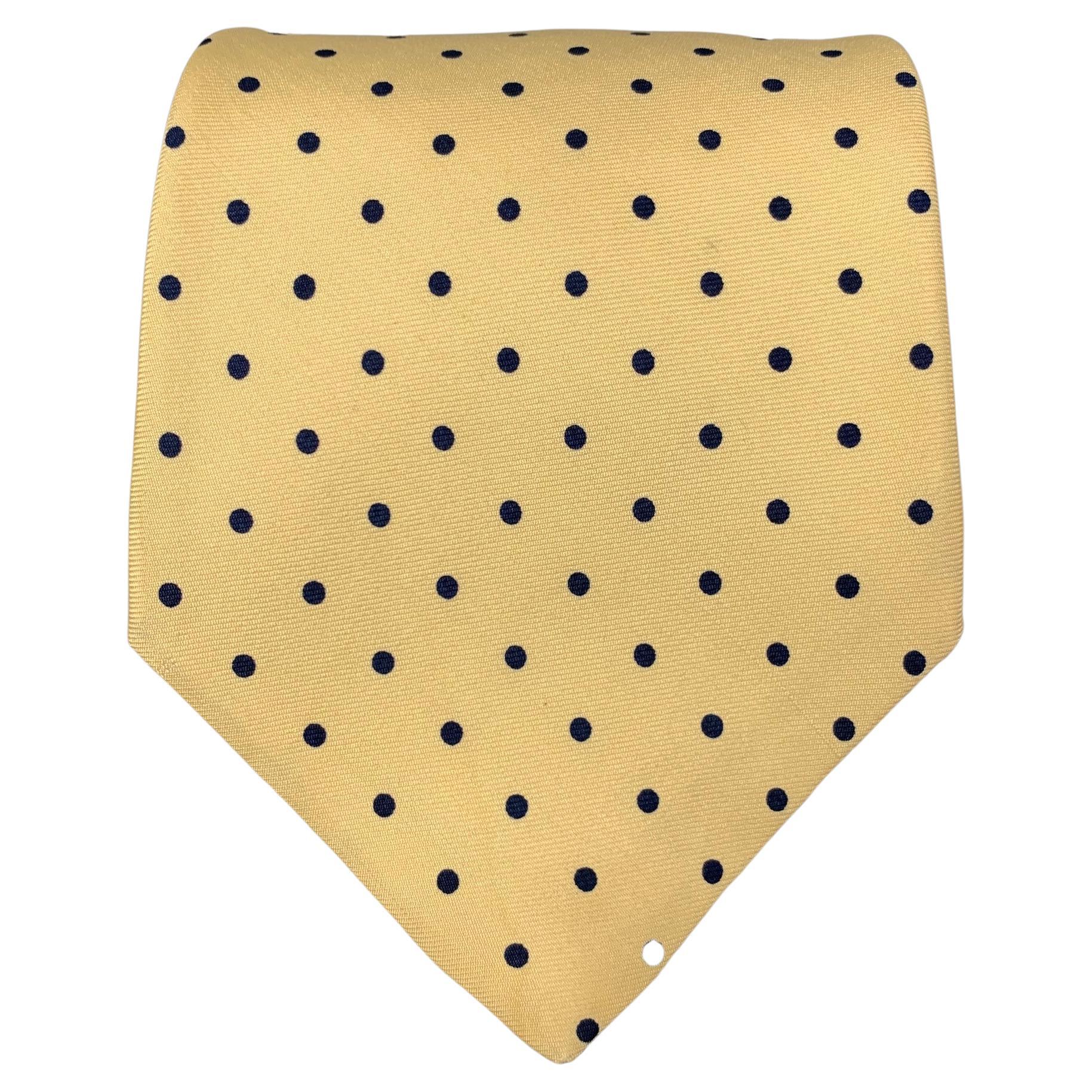 BARNEY'S NEW YORK Yellow Navy Polka Dot Tie