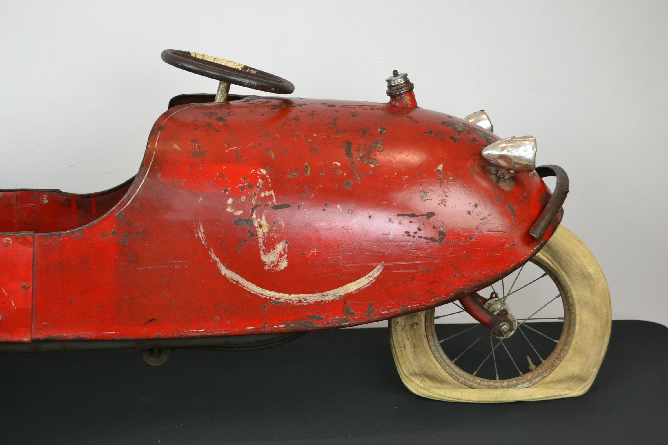 French Barnfind Antique Large Tadpole Rider Tricycle Pedal Car, France, 1930s For Sale