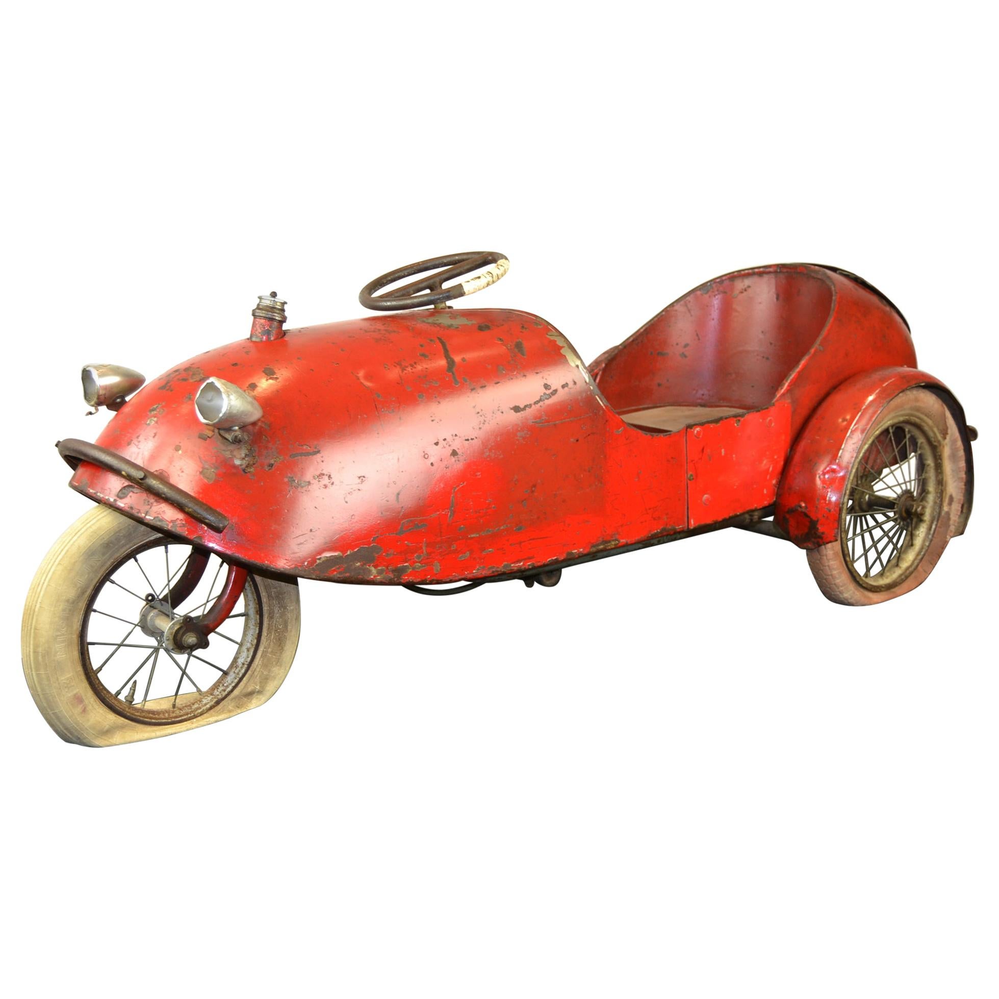 Barnfind Antique Large Tadpole Rider Tricycle Pedal Car, France, 1930s For Sale