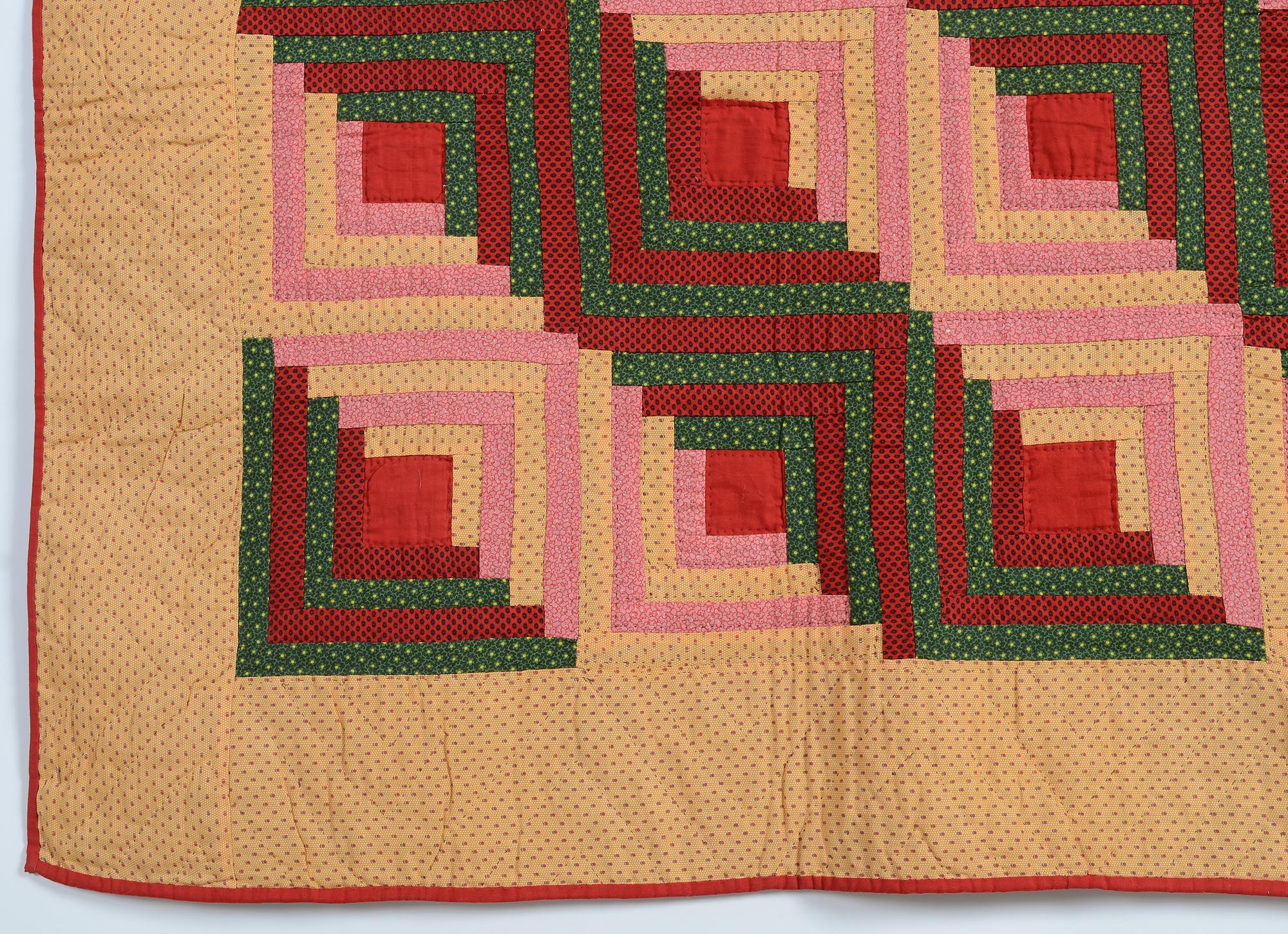 Quilted Barnraising Log Cabin Quilt