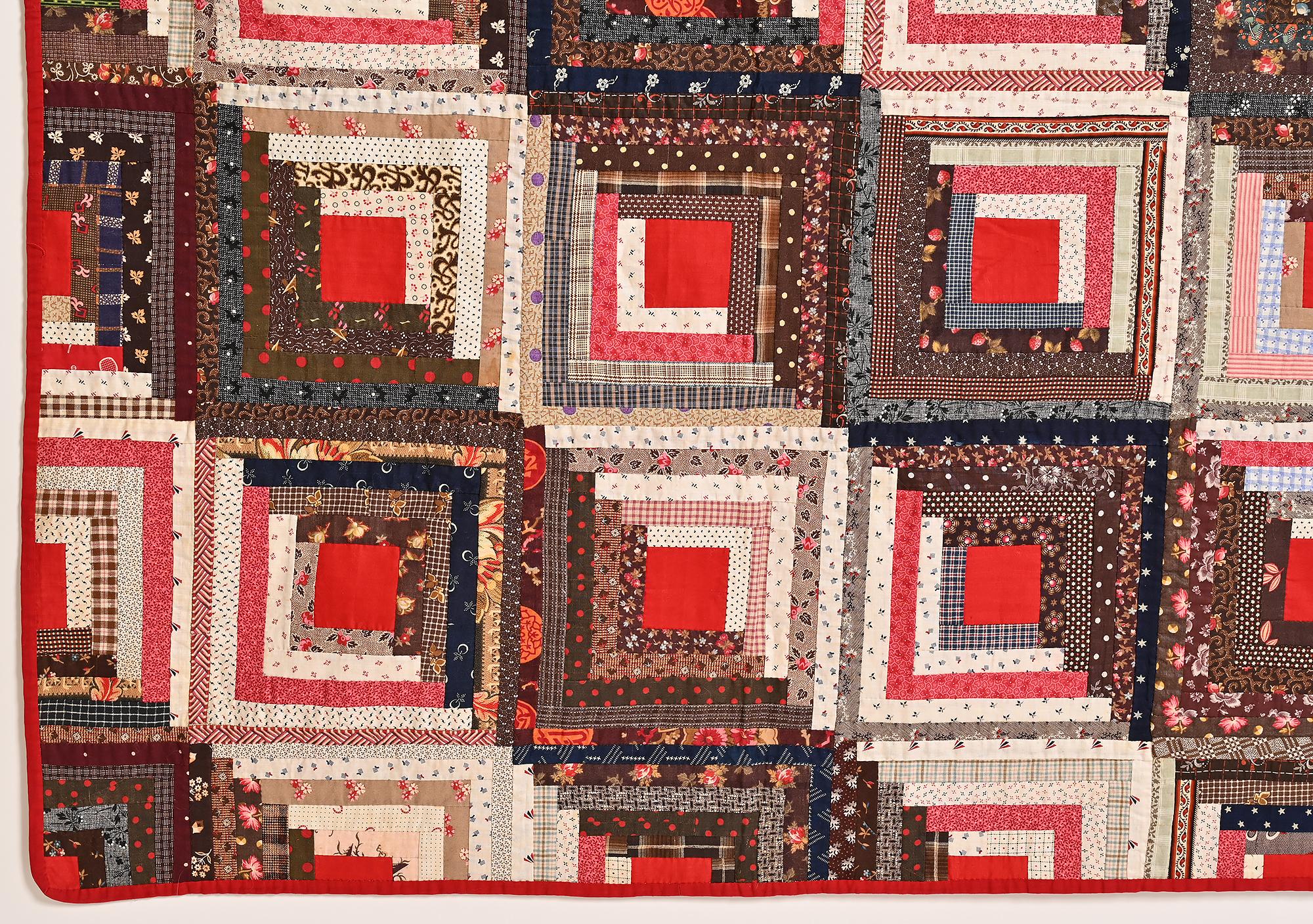 Barnraising Log Cabin Quilt In Excellent Condition In Darnestown, MD