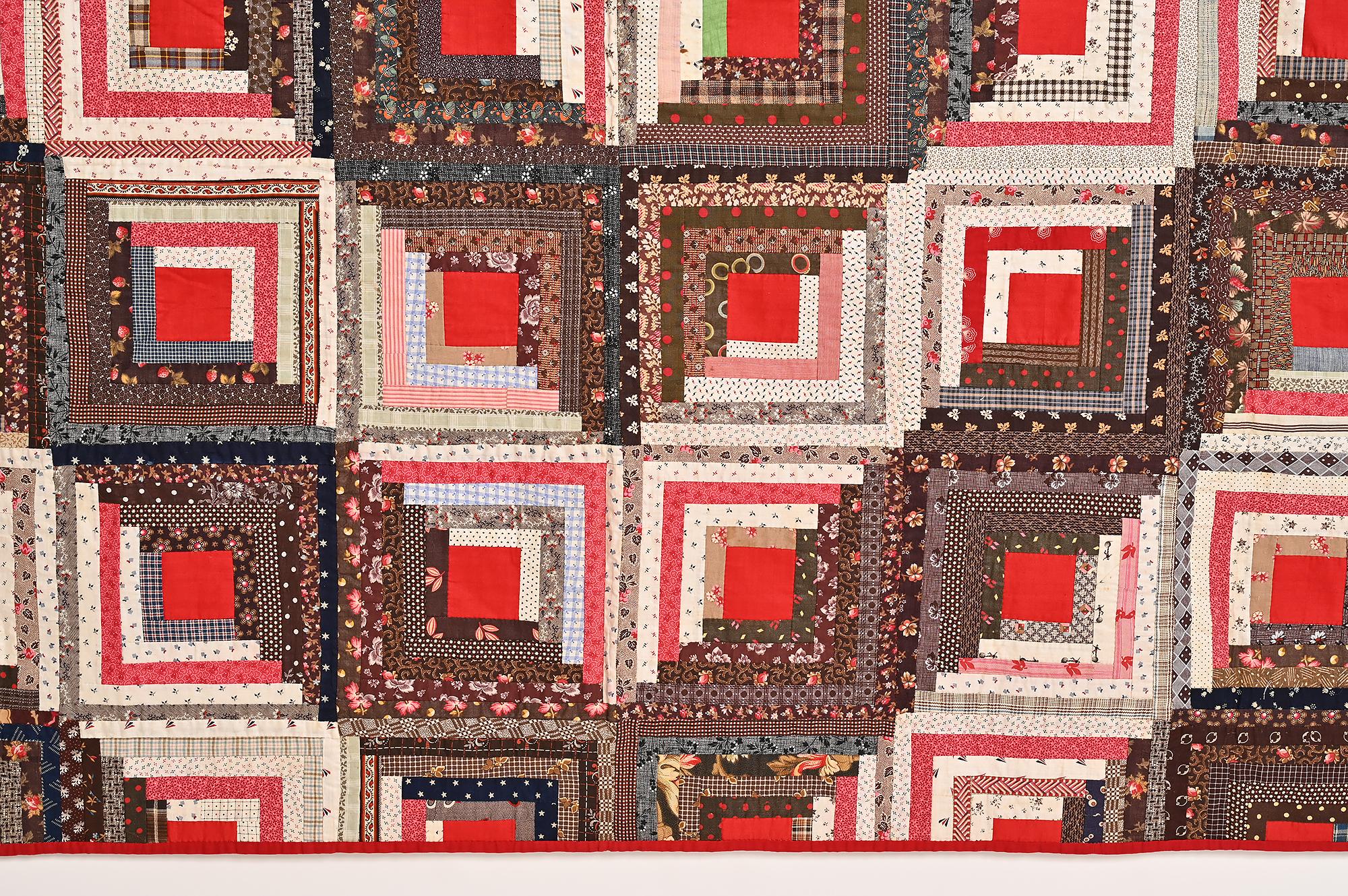 19th Century Barnraising Log Cabin Quilt