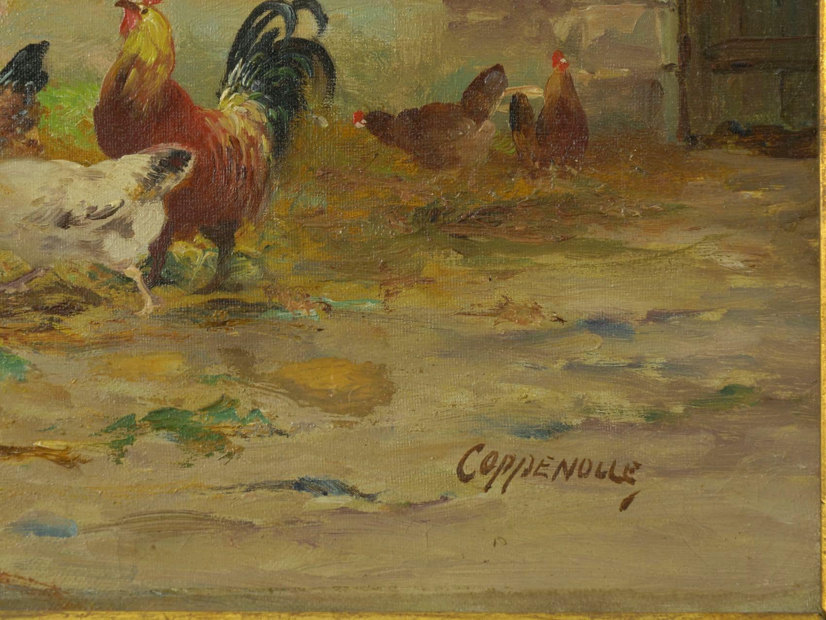 Poulets de basse-cour Peinture de Jacques van Coppenolle Bon état à Shippensburg, PA