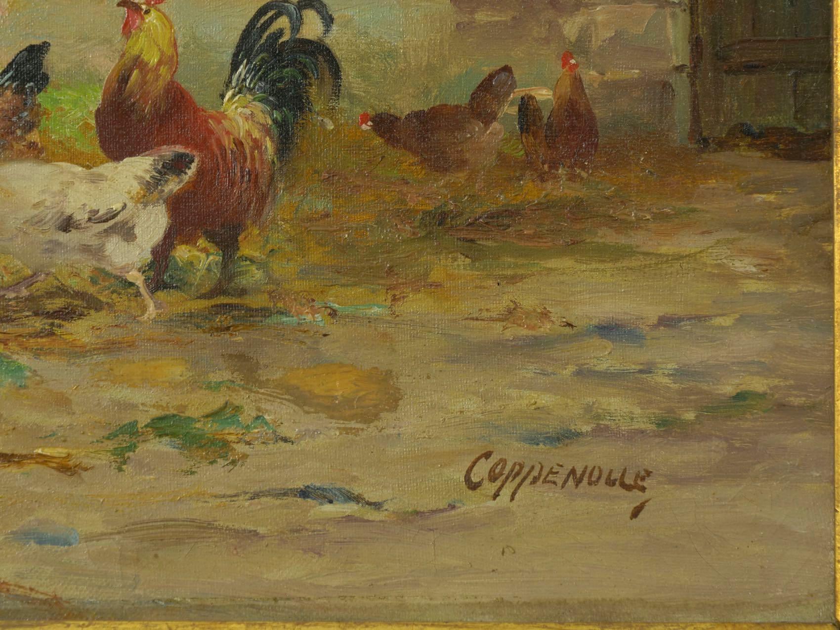 19th Century Barnyard Chickens Painting by Jacques van Coppenolle