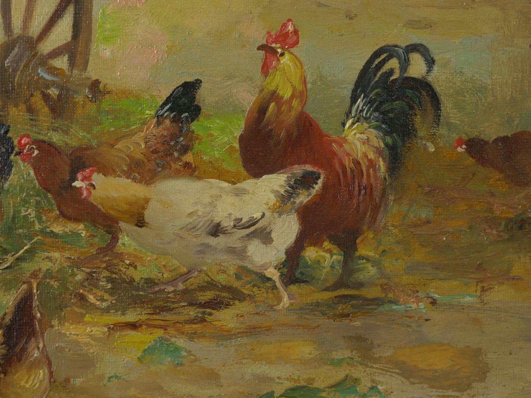Barnyard Chickens Painting by Jacques van Coppenolle 1