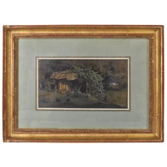 Aquarelle de Barnyard de l'artiste français Auguste Paul Anastasi:: 1852