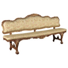Antique Barocchetto Bench Walnut Padded Northern, Italy, Mid-18th Century