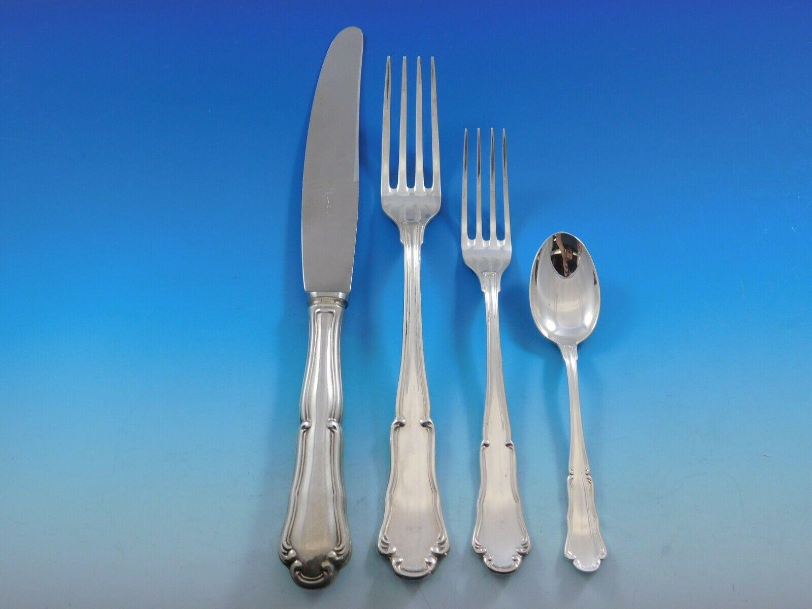 Outstanding dinner size Barocco by Zaramella Argenti (same pattern as Barocco by Wallace) Italy 800 silver flatware set, 113 pieces. This set includes:

24 dinner size knives, 10
