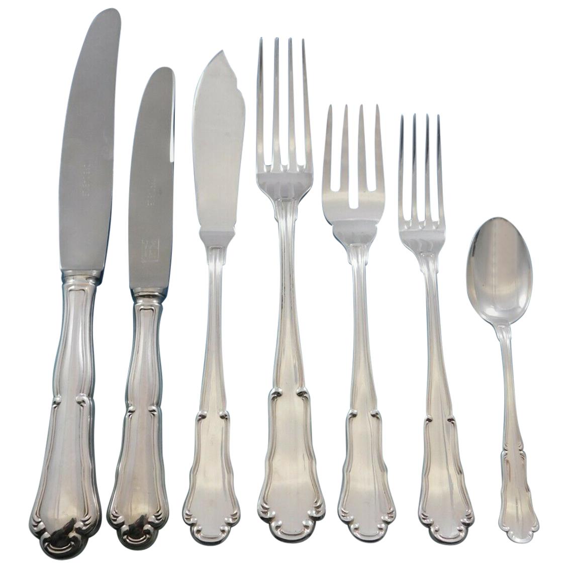 Barocco by Zaramella Argenti Italy 800 Silver Flatware Set Dinner 113 Pieces For Sale