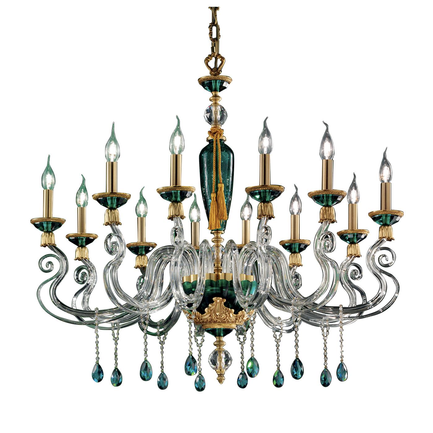 Italian Barocco Green Chandelier 12 Lights For Sale