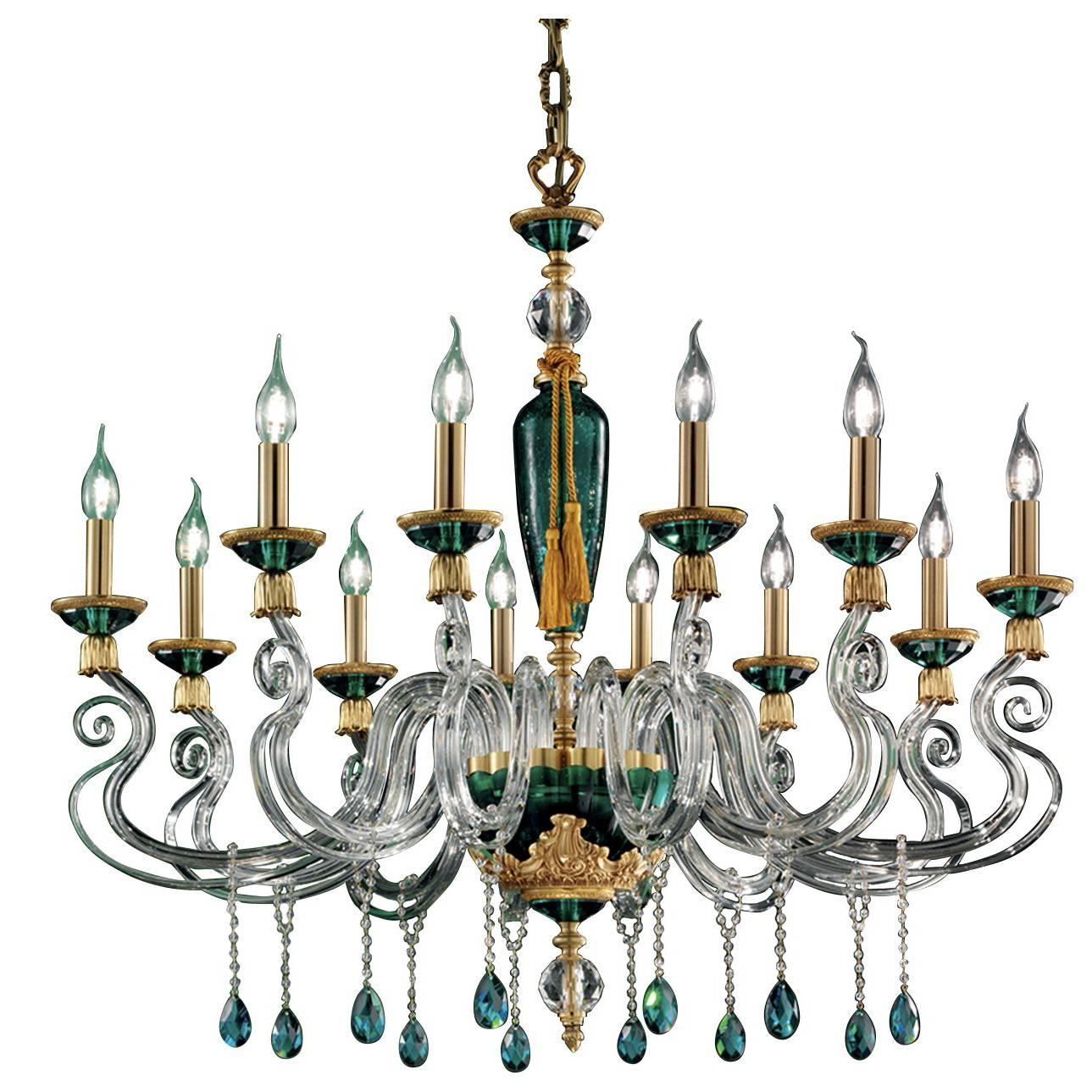 Barocco Green Chandelier 12 Lights For Sale