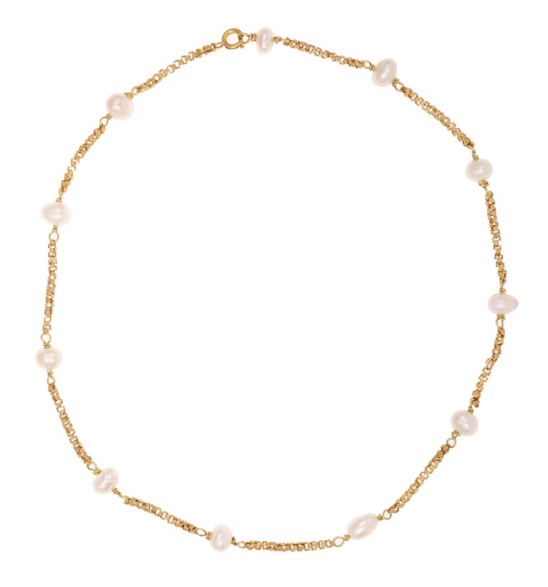 Barocco Pearl 18 Carats Yellow Gold Necklace For Sale at 1stDibs