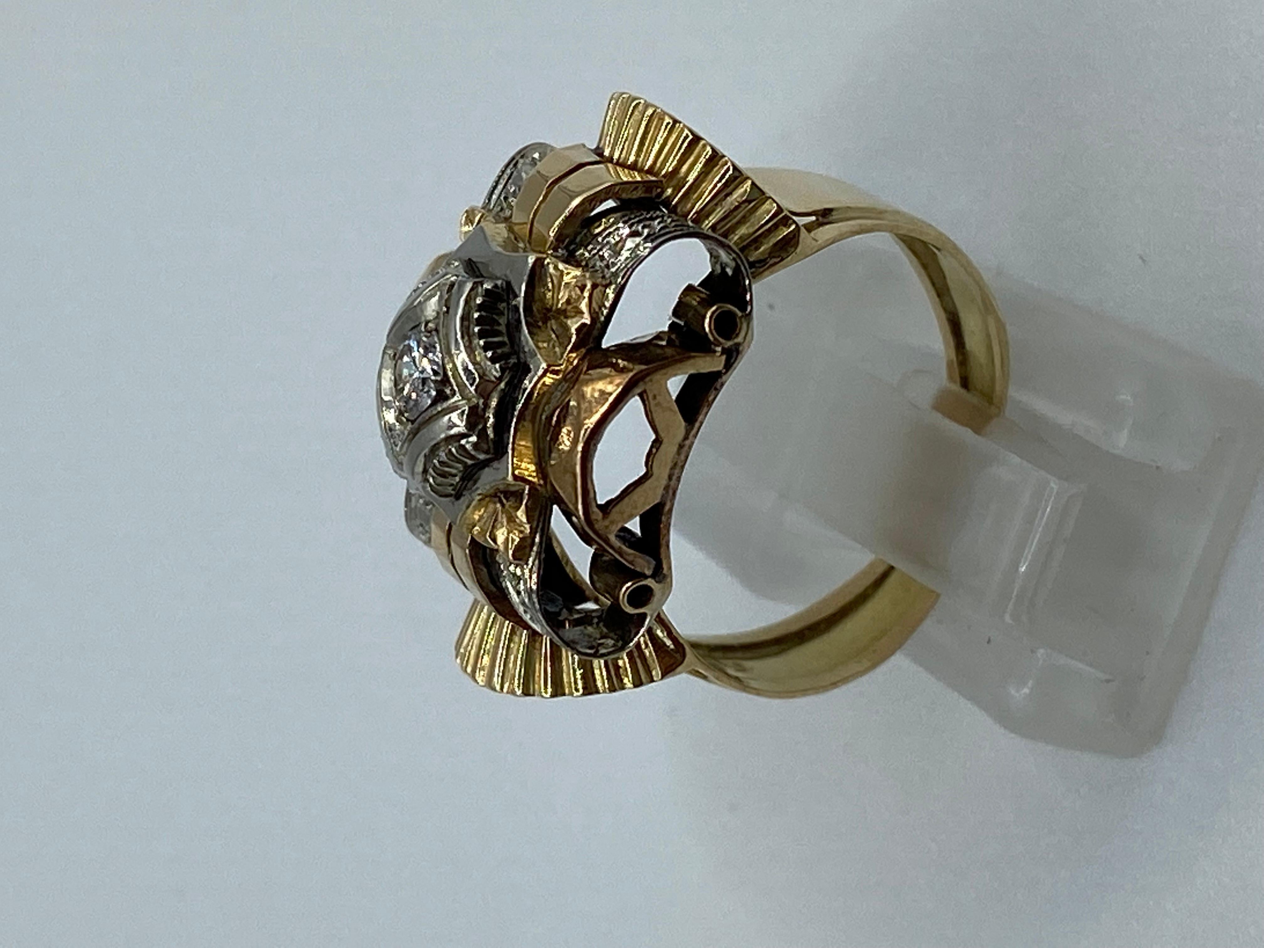 Baroque Barocco Ring in 18 Kt Gold and Brilliant Cut Diamond 0.10 Ct, Three-Tone Gold For Sale