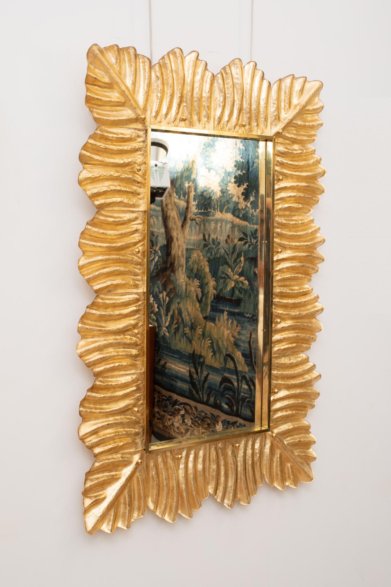 Moulé Miroir en verre de Murano de style Barocco à feuilles dorées, en stock en vente