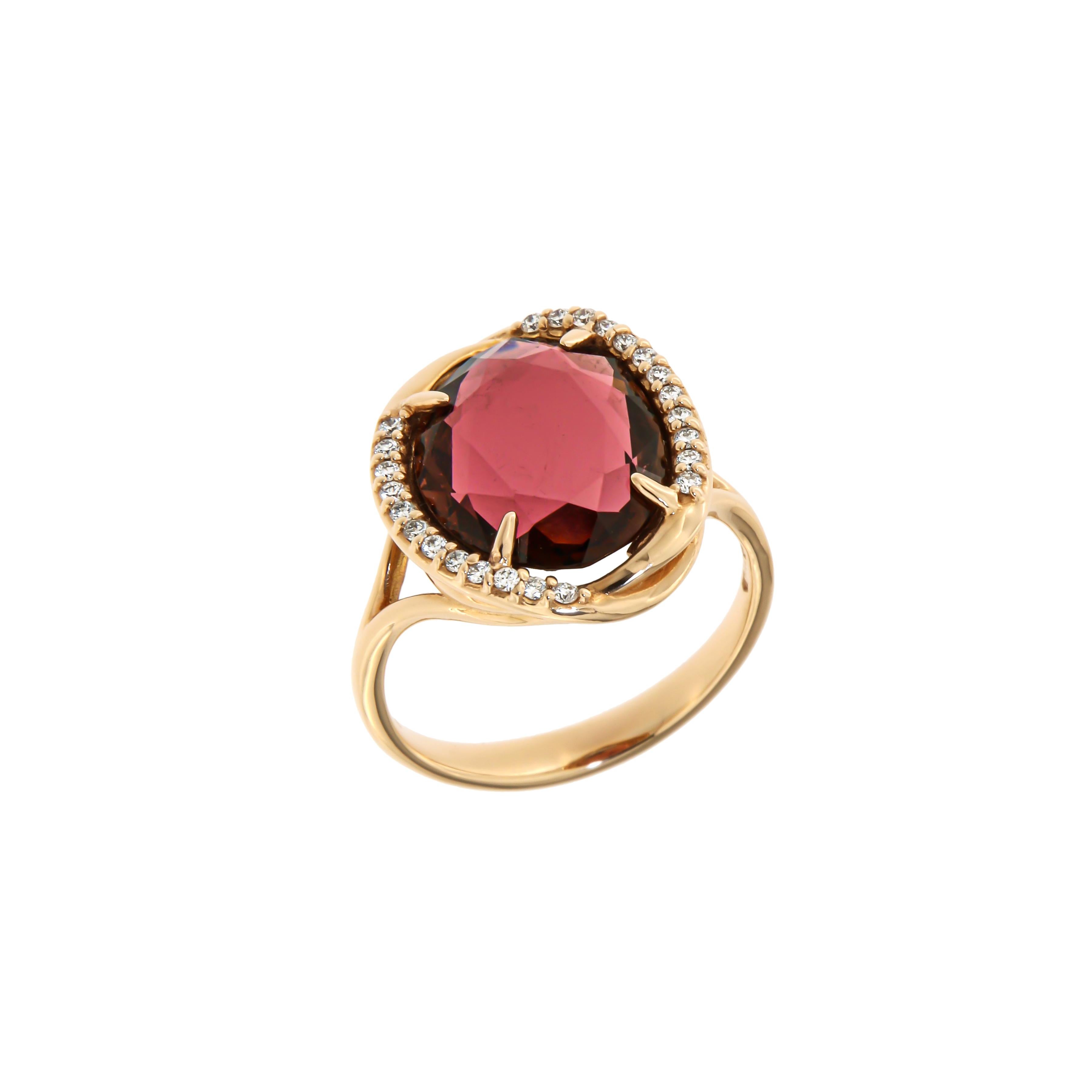 Barocco Tourmaline 18k Diamond Rose Gold Ring for Her For Sale 1