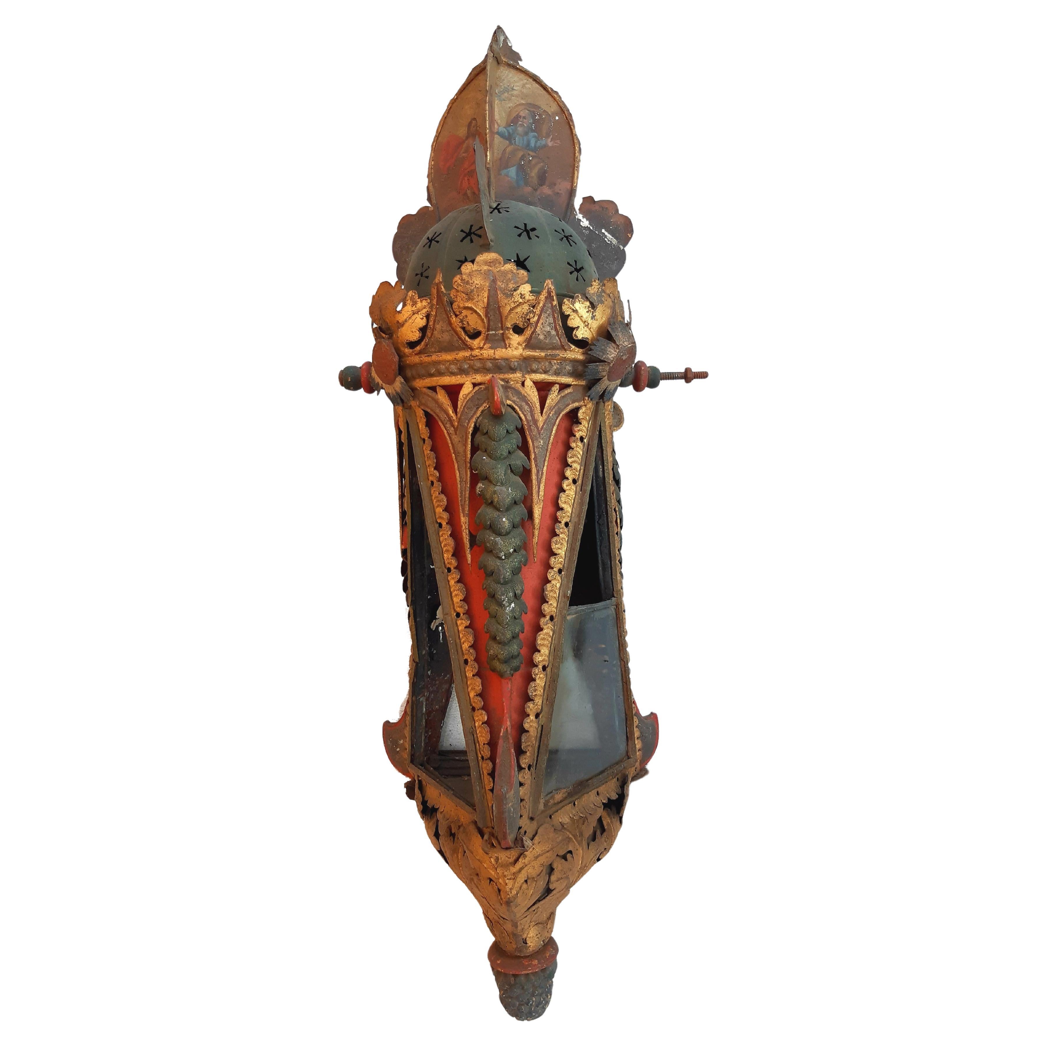 Barocke Prozessionslaterne métallique, bemalt, 110 cm, vers 1700