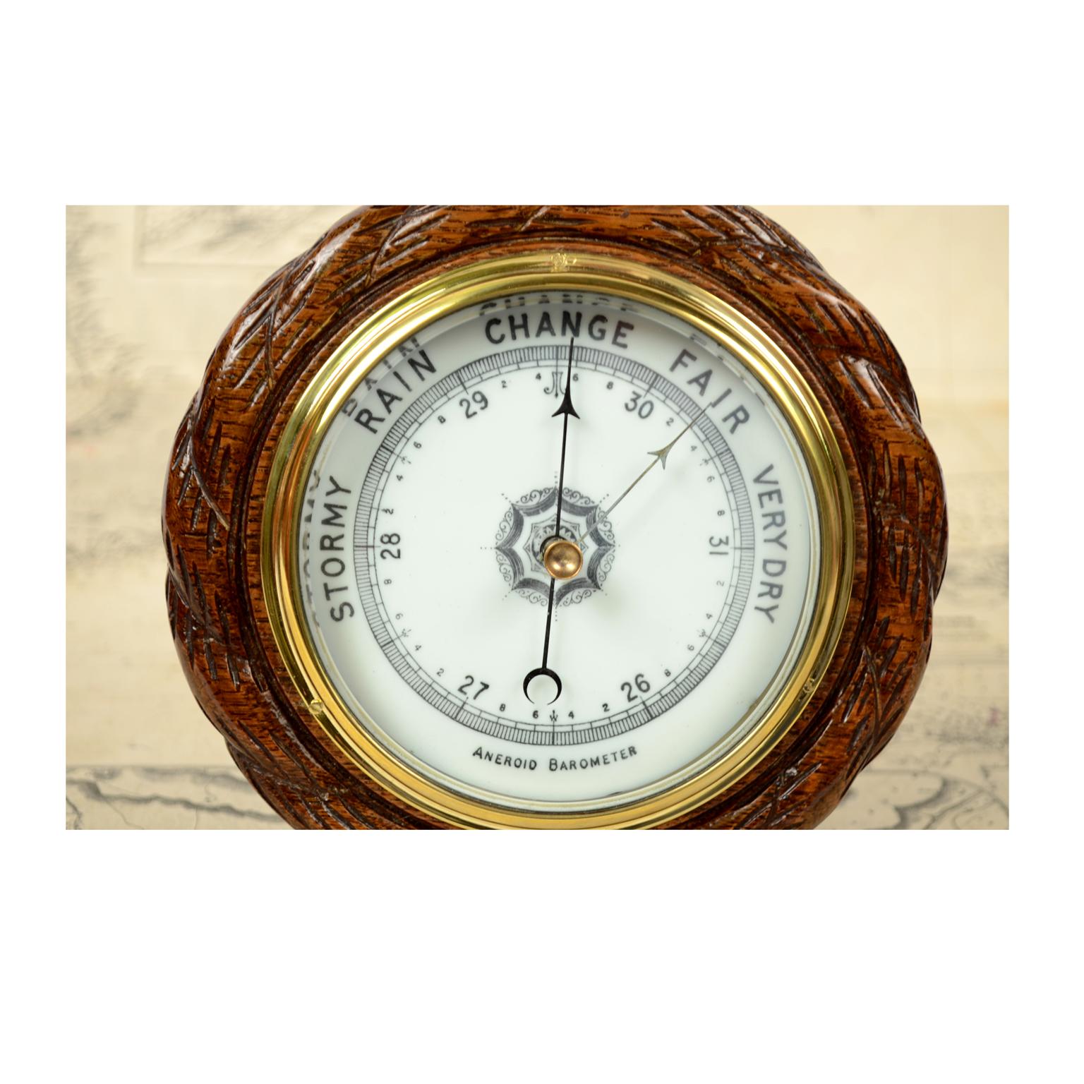 Barometer made in the Late 1800s in Oakwood Carved like a Rope 2