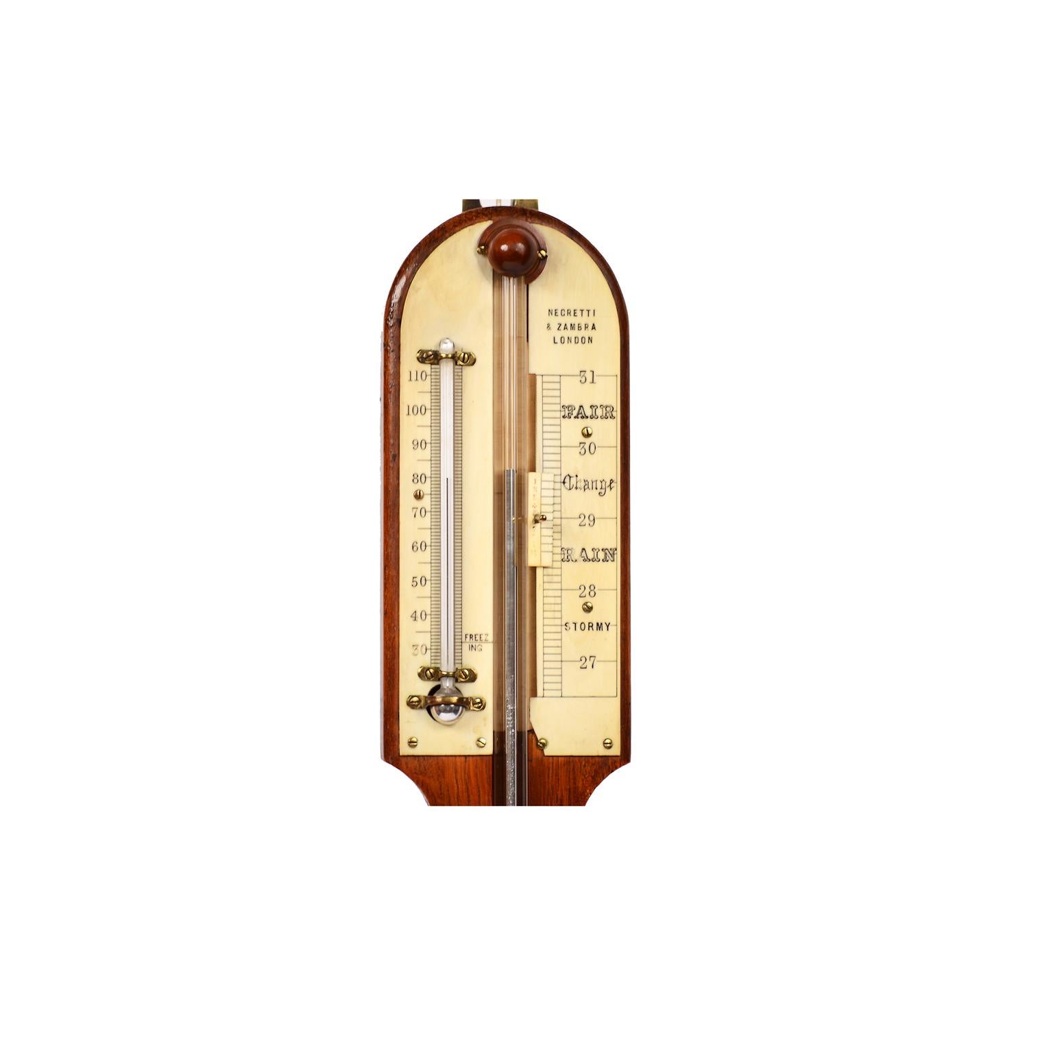 British 1850 Oak Wood Barometer Signed  Negretti & Zambra UK Instrument Weather Measure 