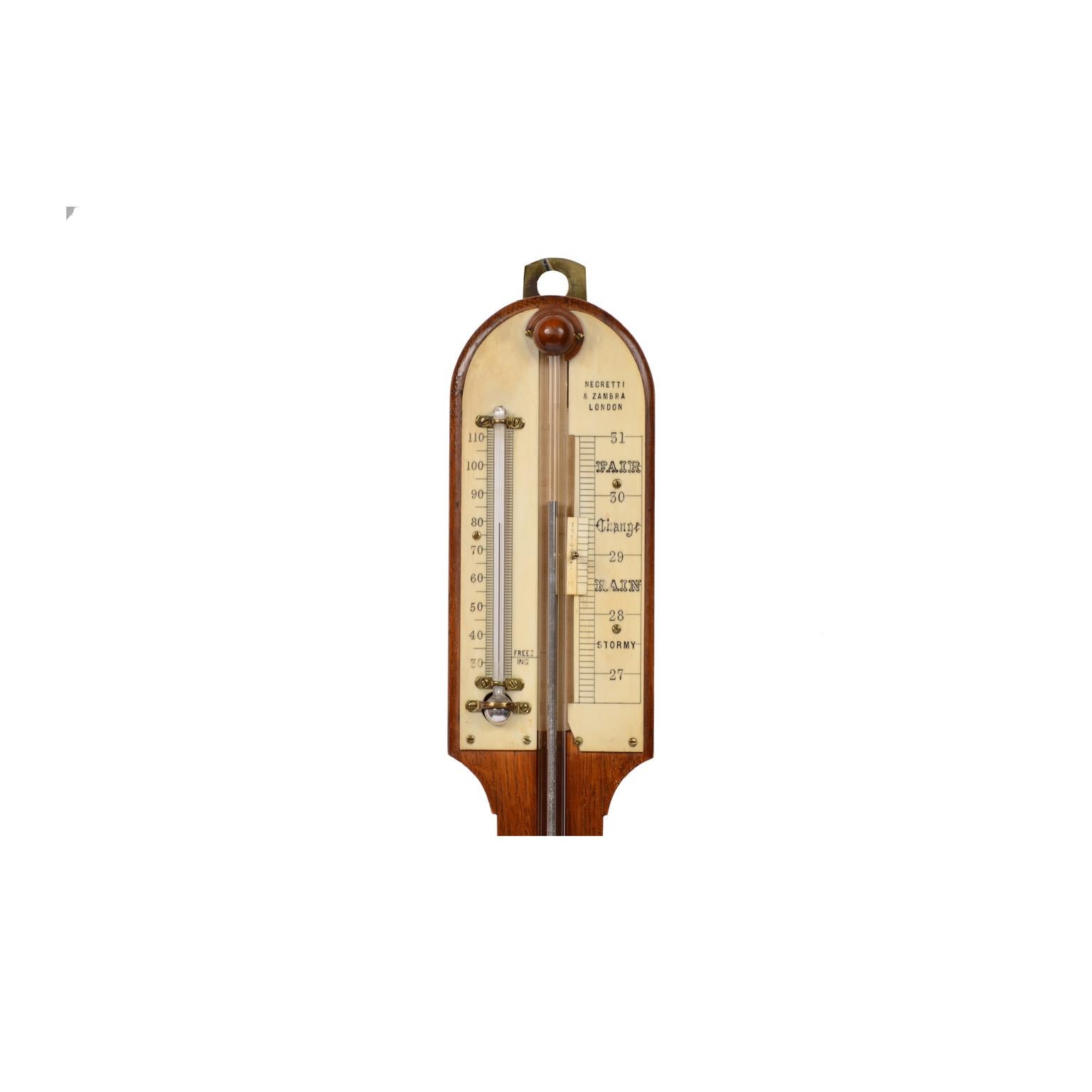 1850 Oak Wood Barometer Signed  Negretti & Zambra UK Instrument Weather Measure  In Good Condition In Milan, IT