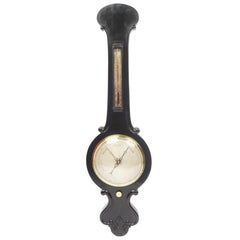 Mid 19th Century Barometer Black Painted Wood Antique Instrument Weather Misure