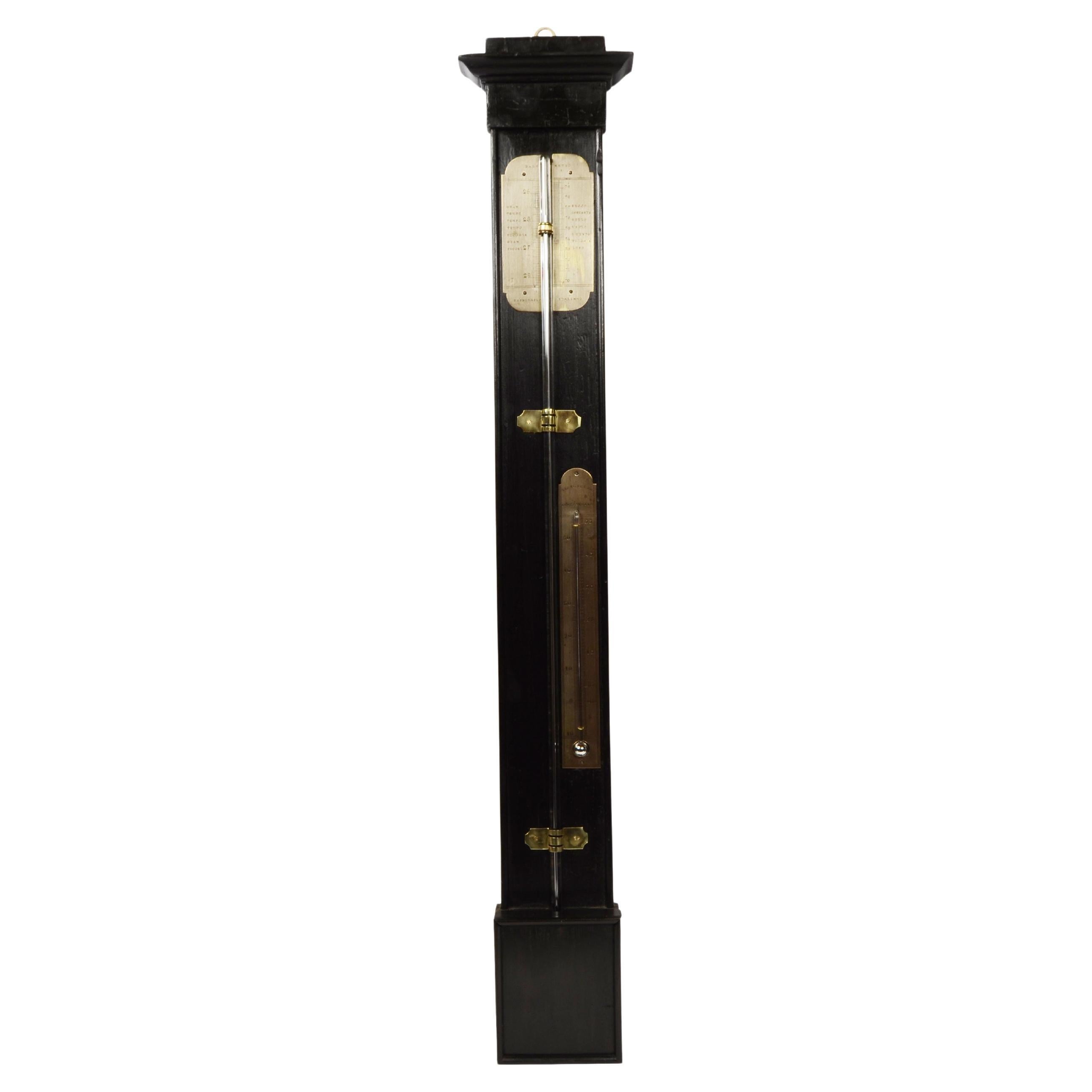 Ebonized wood stick barometer signed TECNOMASIO ITALIANO circa 1870 For Sale