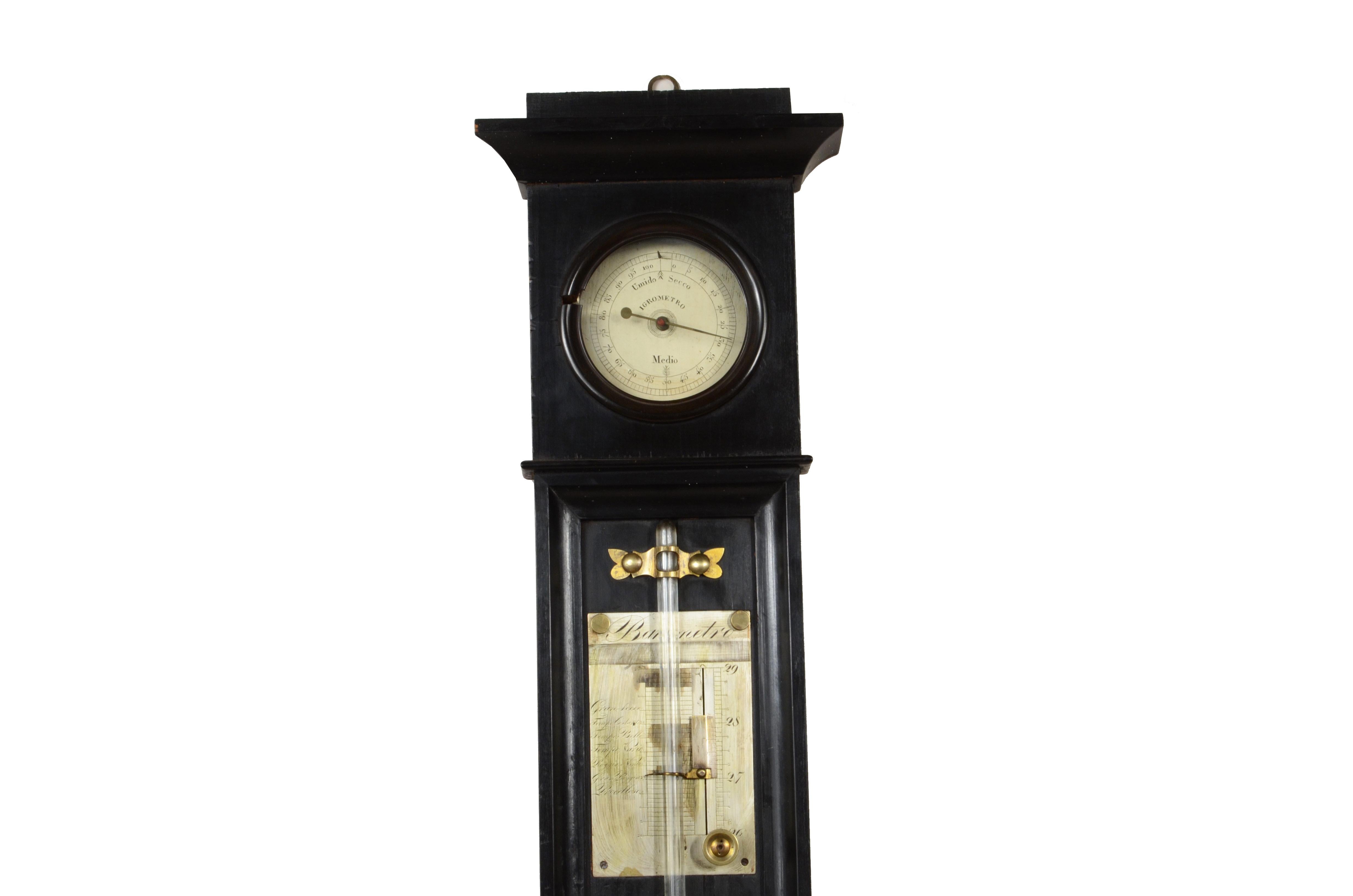 Stick barometer in glass and wood case Northern Italy early 19th century For Sale 2