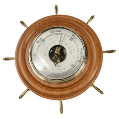 Aneroidbarometer für die Wandmontage aus Holz und Messing in Form eines Ruders aus den 1950er Jahren
