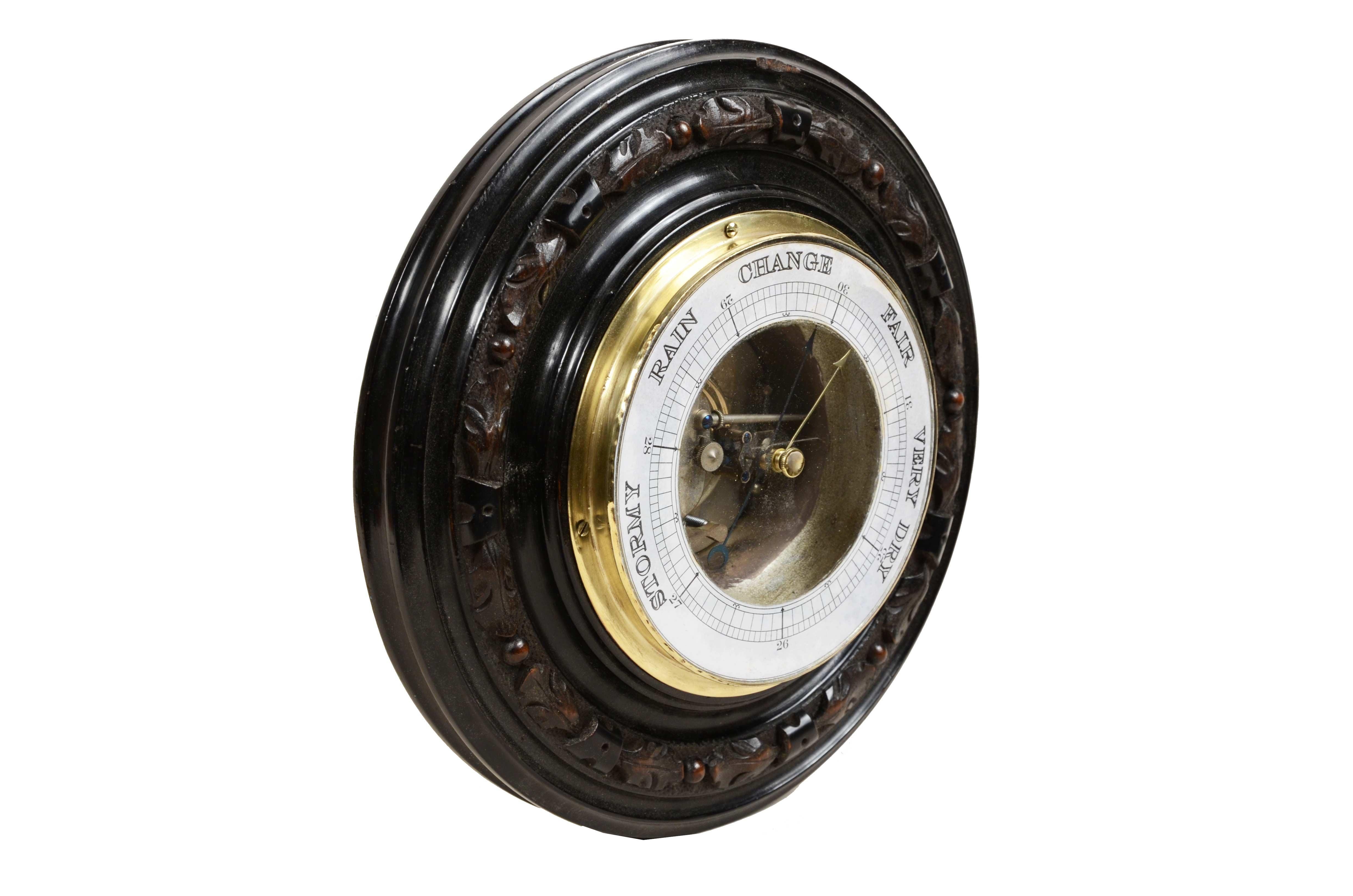 Aneroid wall barometer in carved wood brass and glass late 19th century. In Good Condition For Sale In Milan, IT