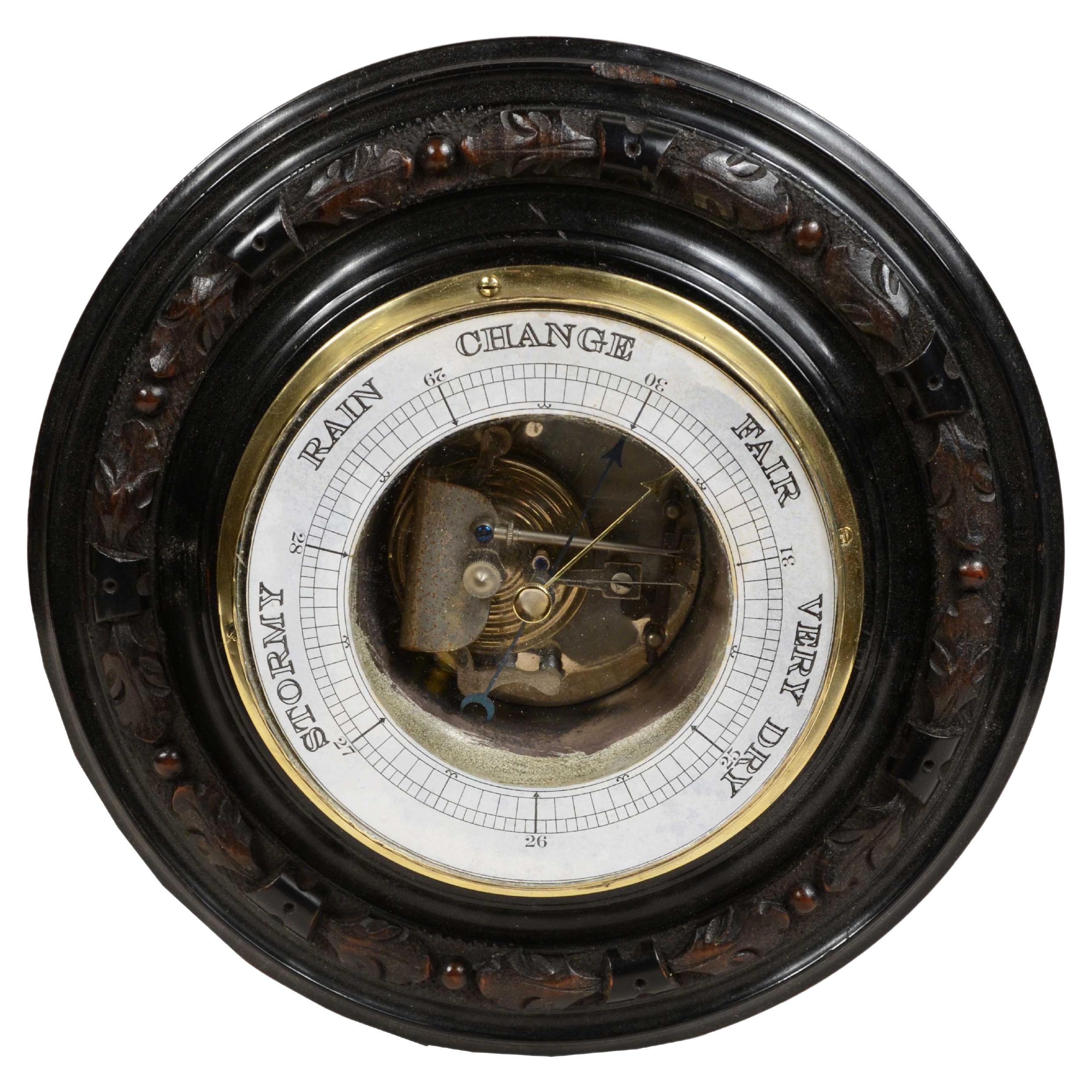 Aneroid wall barometer in carved wood brass and glass late 19th century. For Sale