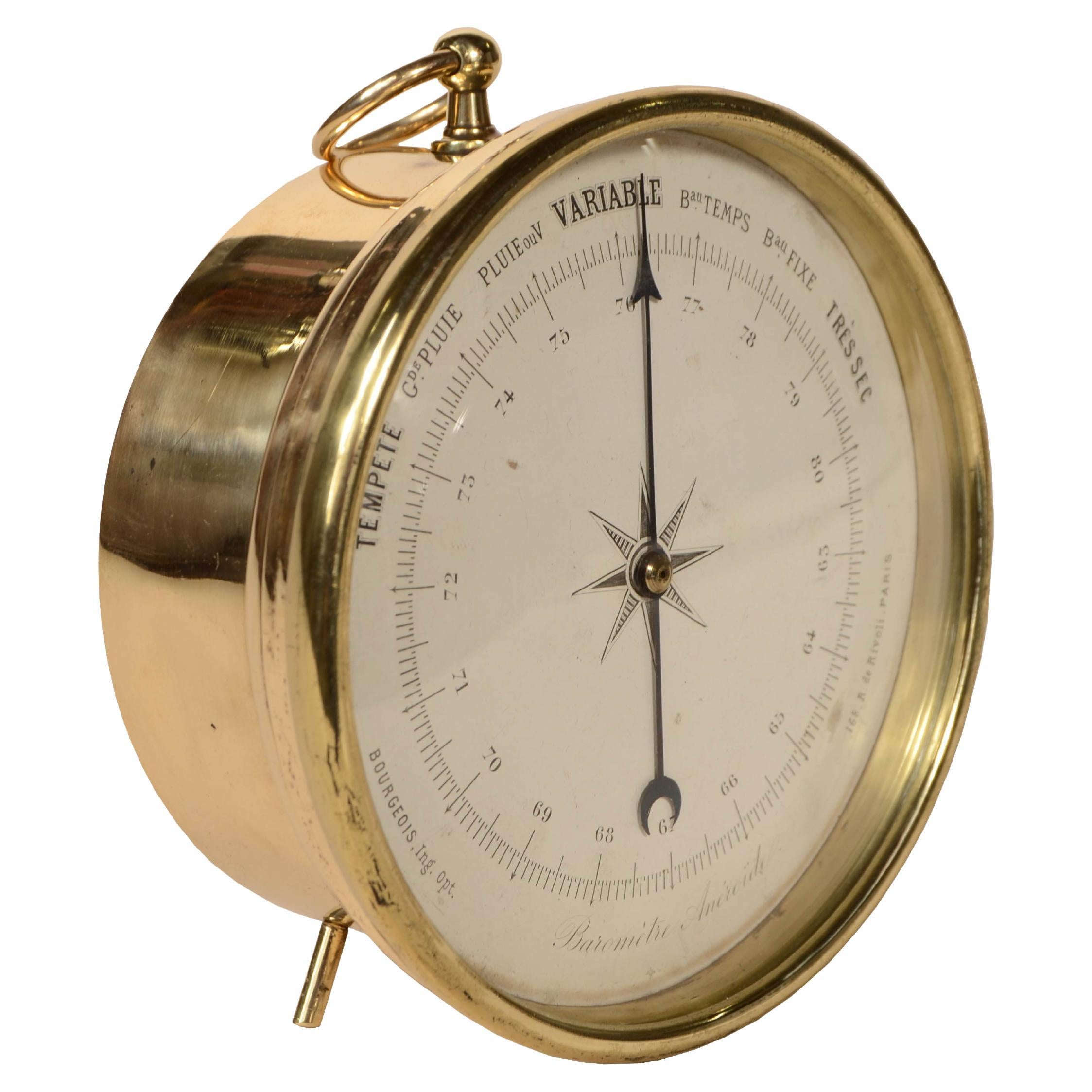 Brass aneroid table and wall barometer signed Bourgeois Paris 1900
