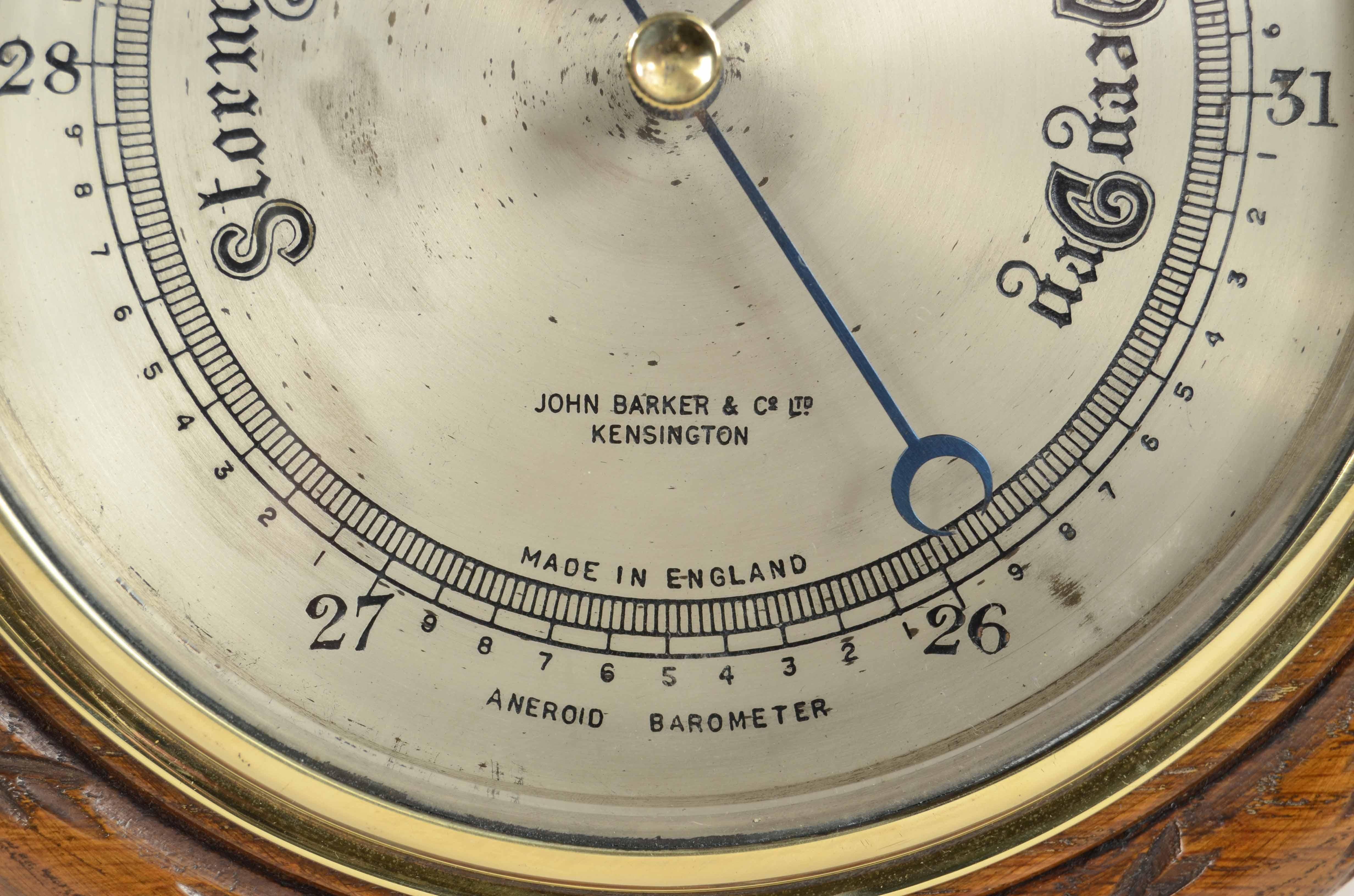 Wood Barometro aneroide marino inglese in rovere fine '800 firmato John Barker & C.  For Sale