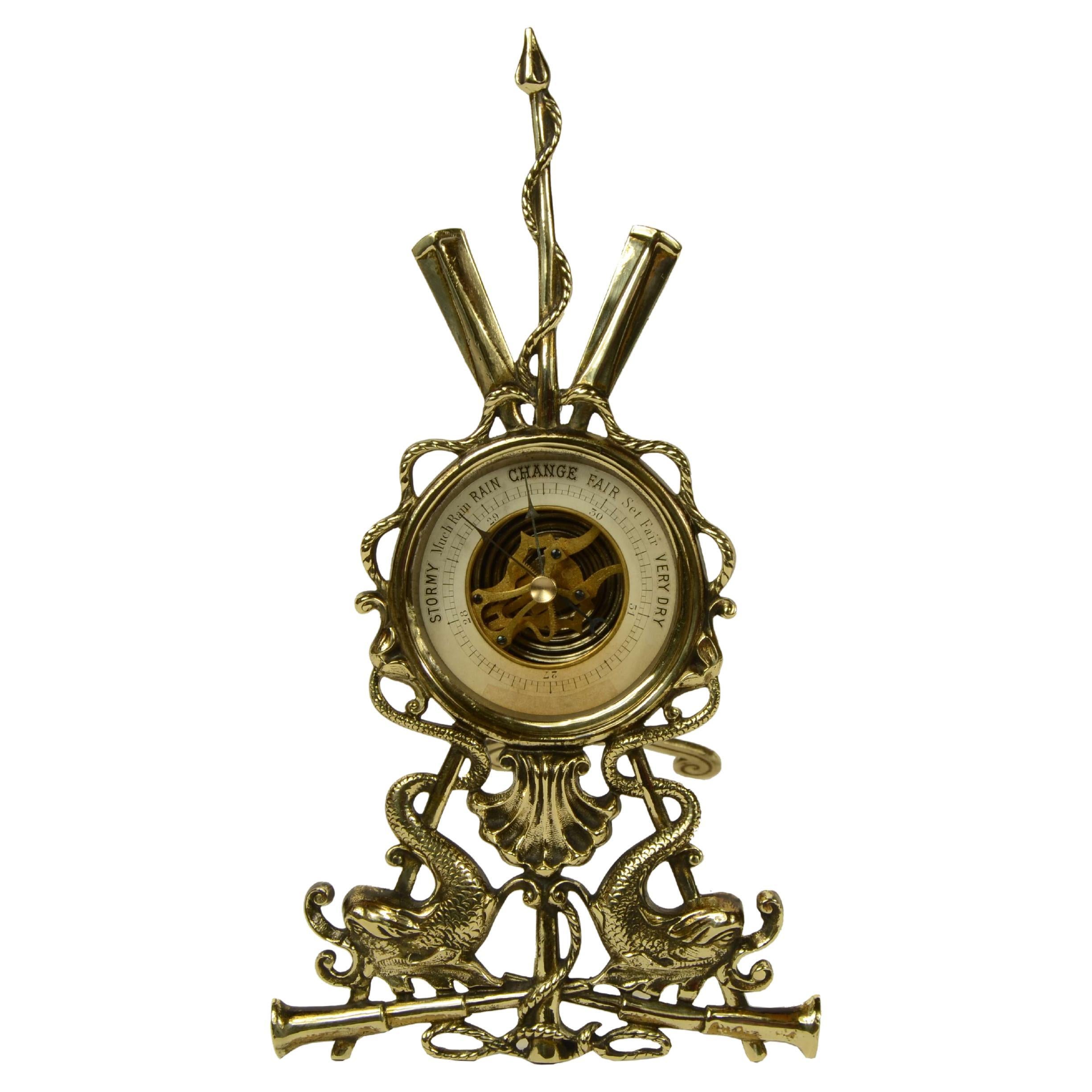 Barometro aneroide nautico inglese decorato con elementi nautici fine 
800 in vendita