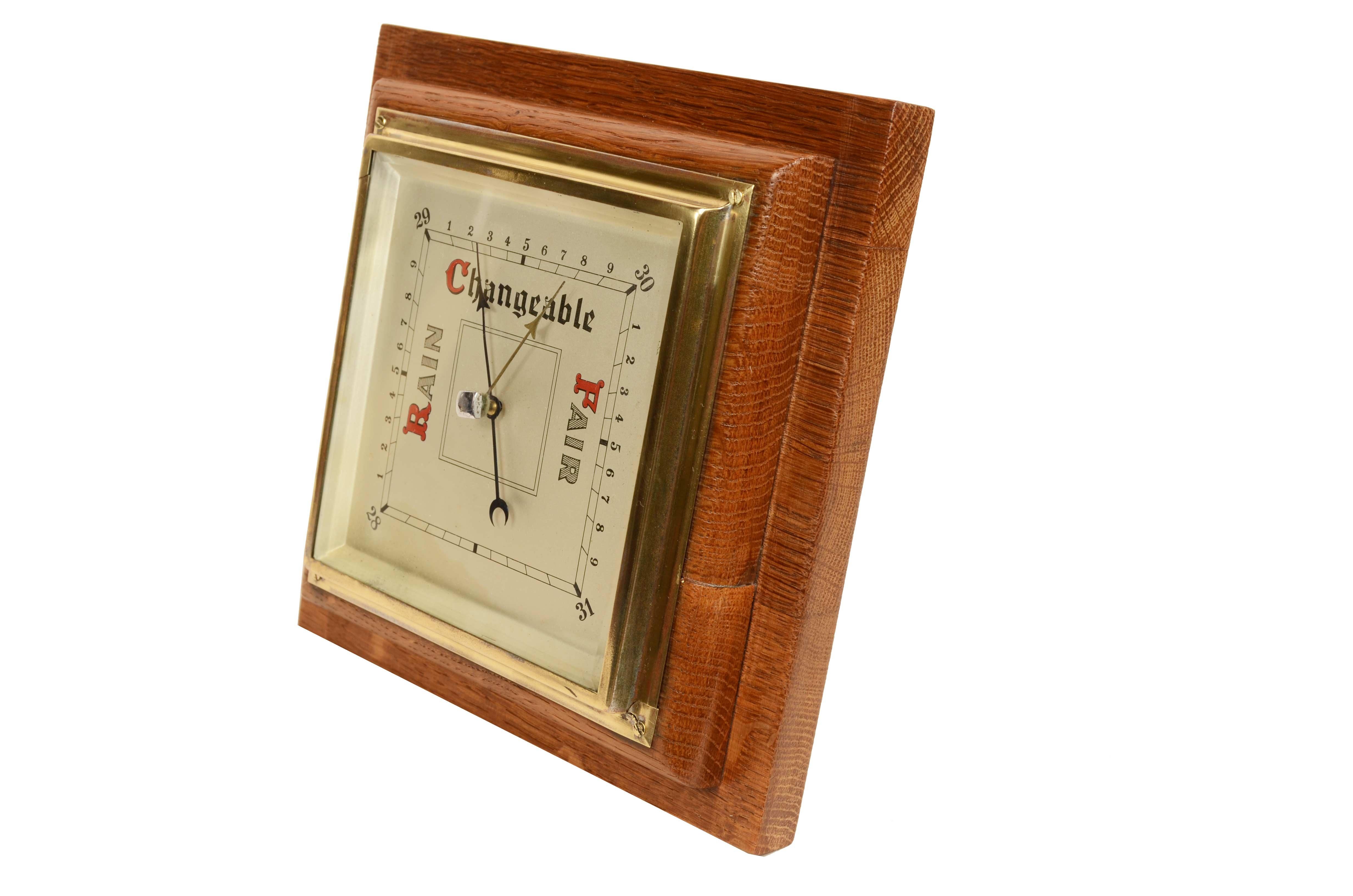 English wall barometer with a square shape made of oak from the 1940s For Sale 1
