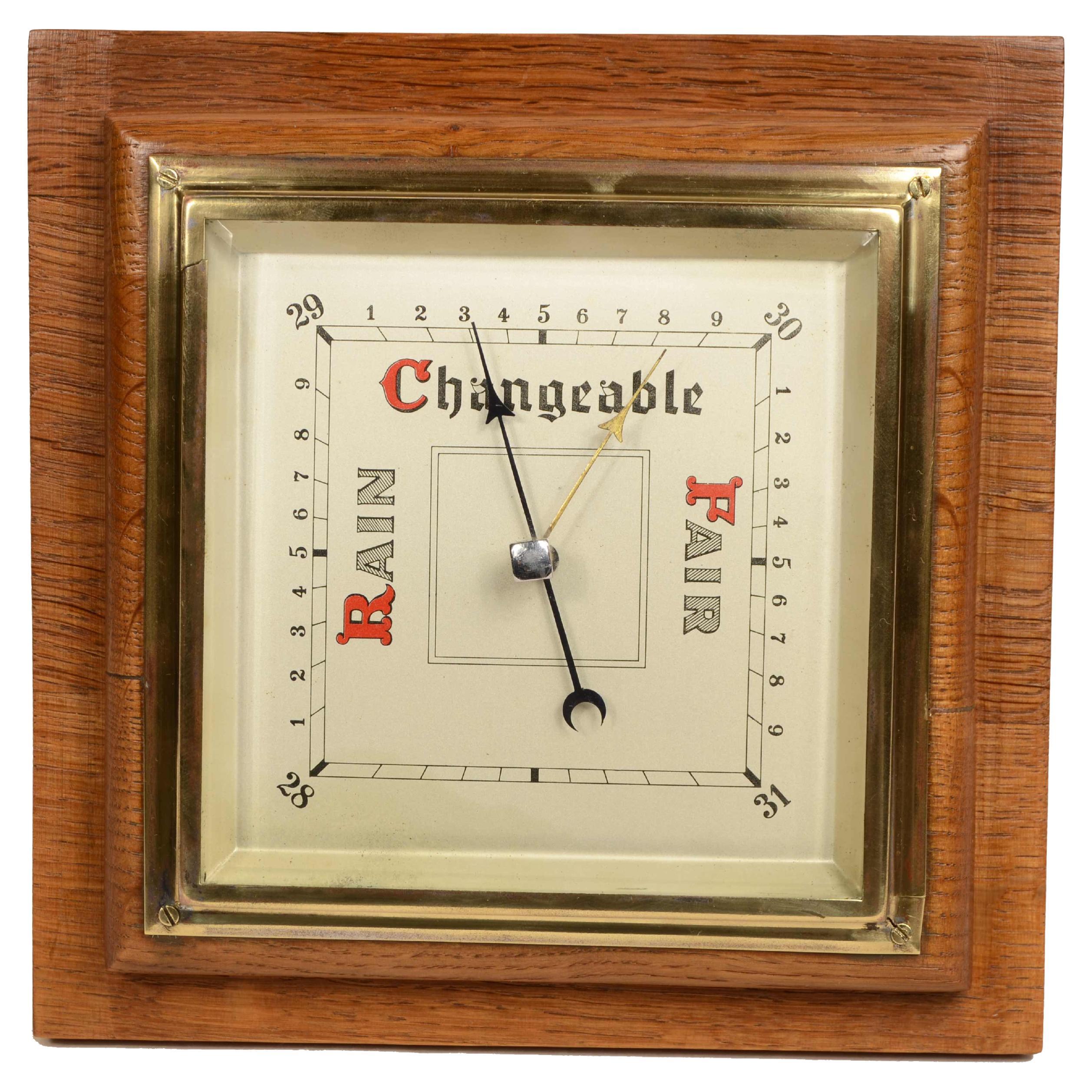 English wall barometer with a square shape made of oak from the 1940s