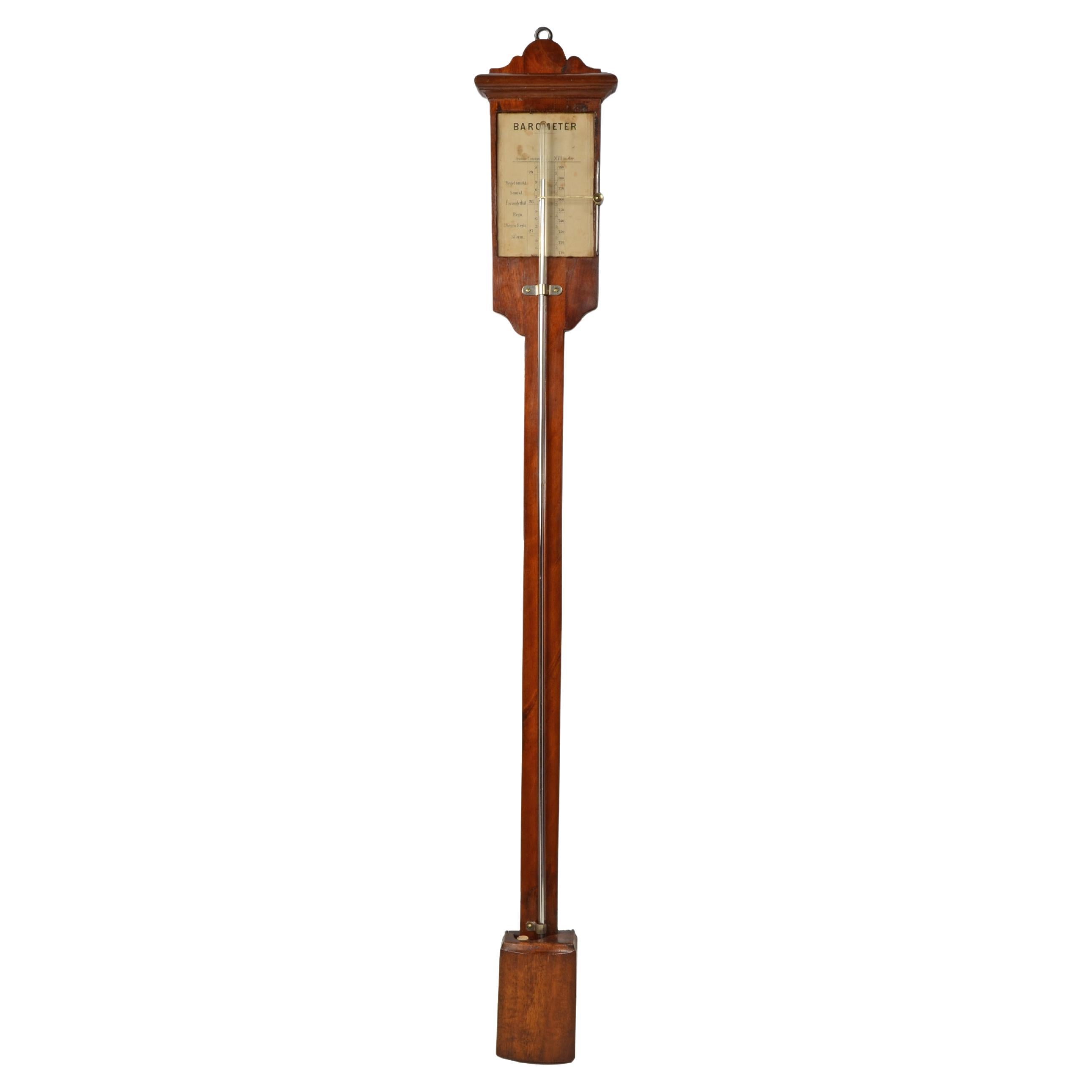 Torricellian cue barometer on oak wood table Germany 1870