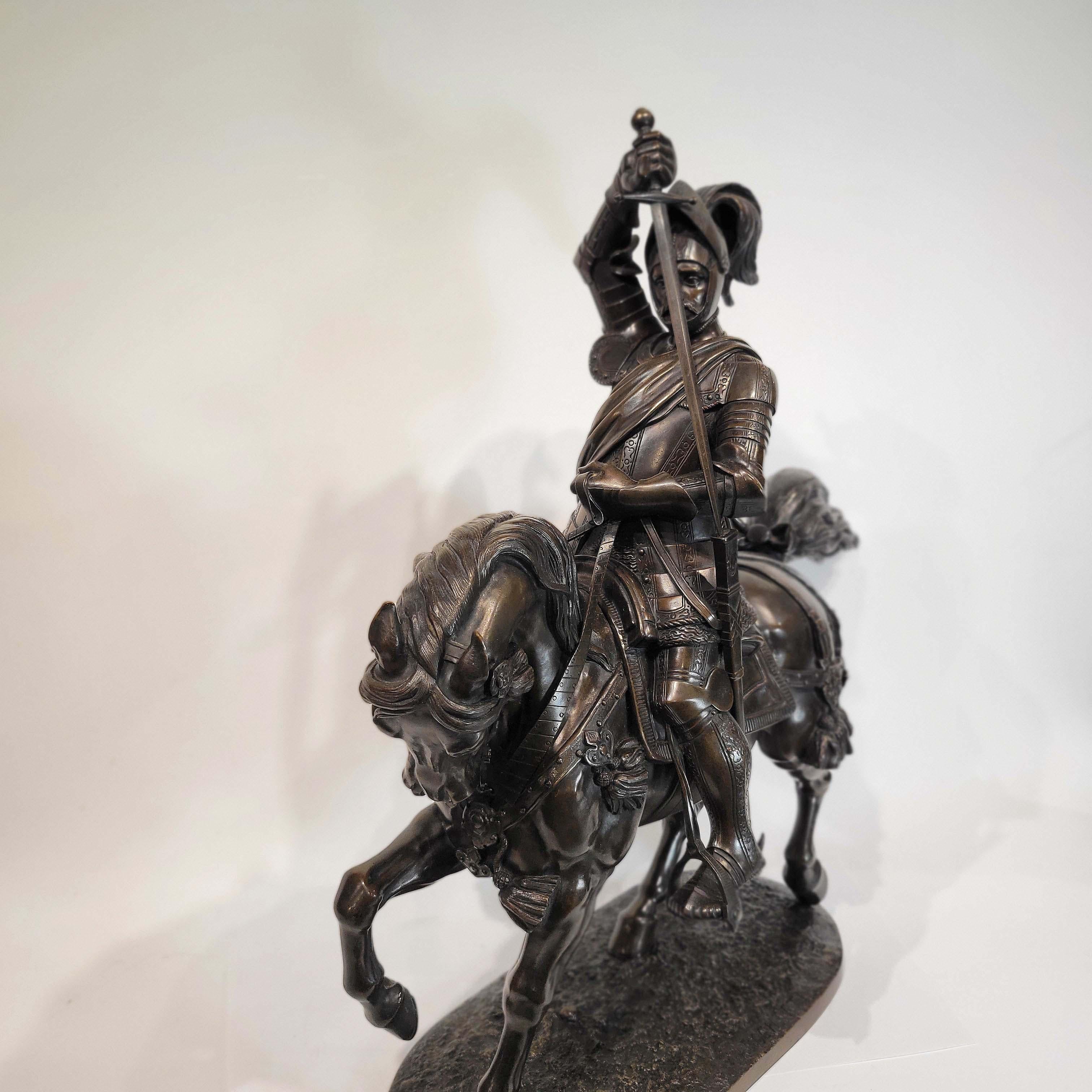 Renaissance Revival Baron Carlo Marochetti, a Bronze Equestrian Sculpture of Emanuele Filiberto For Sale