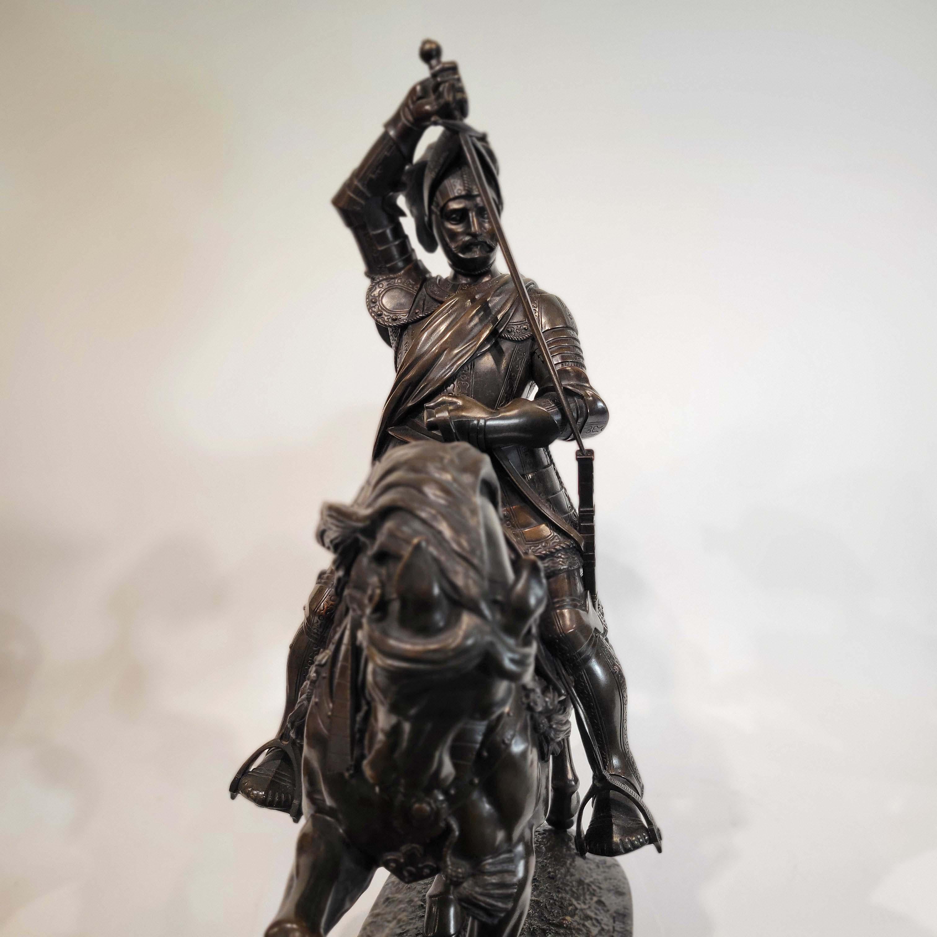 Italian Baron Carlo Marochetti, a Bronze Equestrian Sculpture of Emanuele Filiberto For Sale