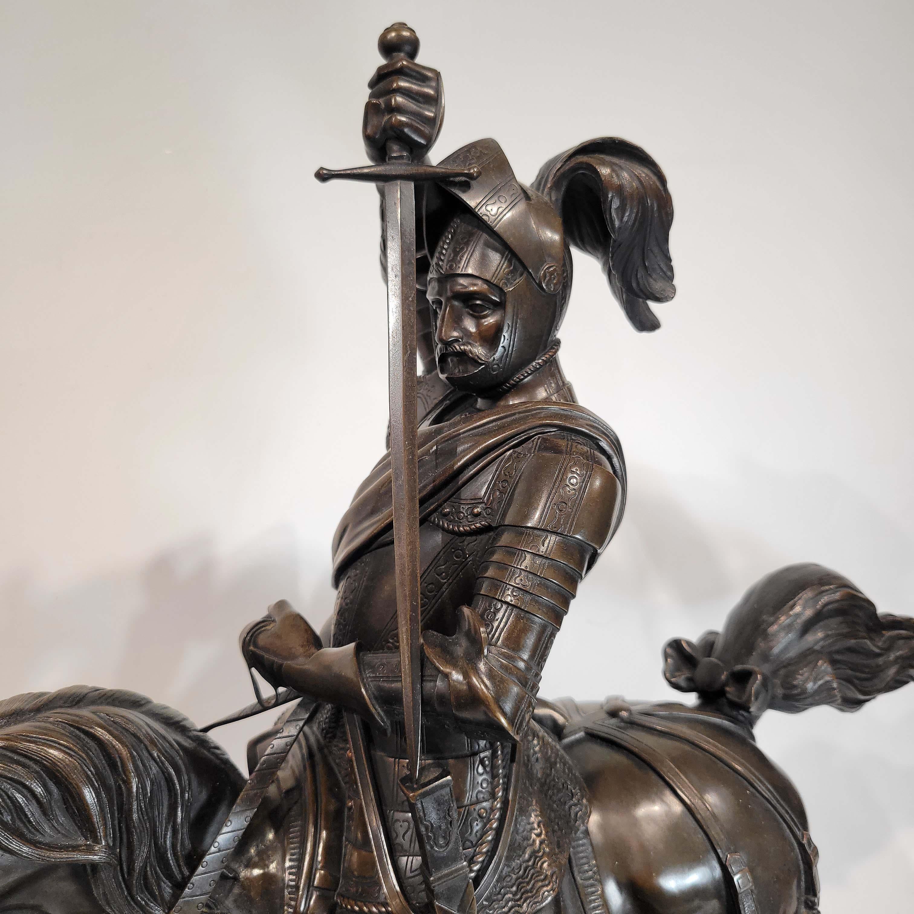 Cast Baron Carlo Marochetti, a Bronze Equestrian Sculpture of Emanuele Filiberto For Sale