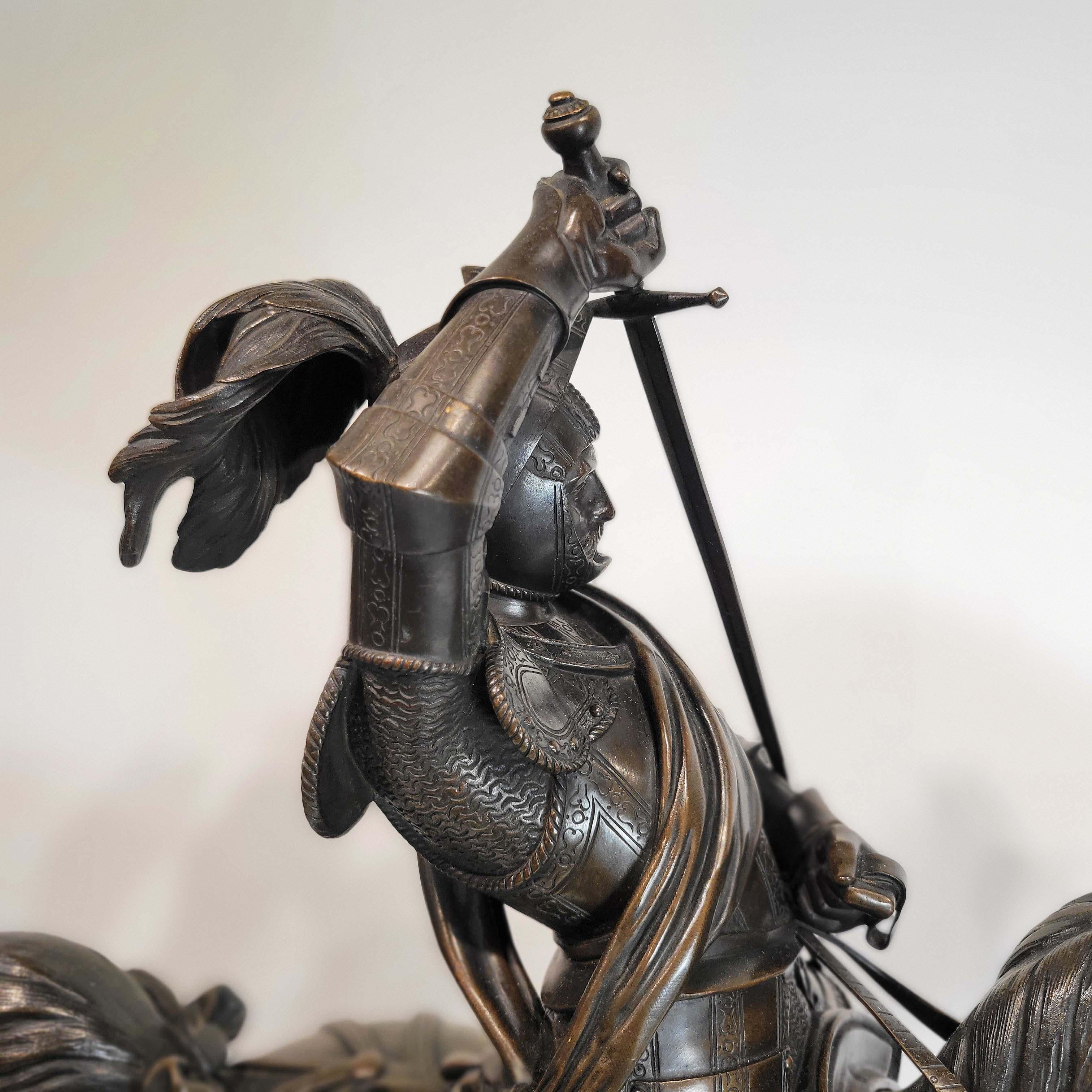 Baron Carlo Marochetti, a Bronze Equestrian Sculpture of Emanuele Filiberto In Good Condition For Sale In New York, NY