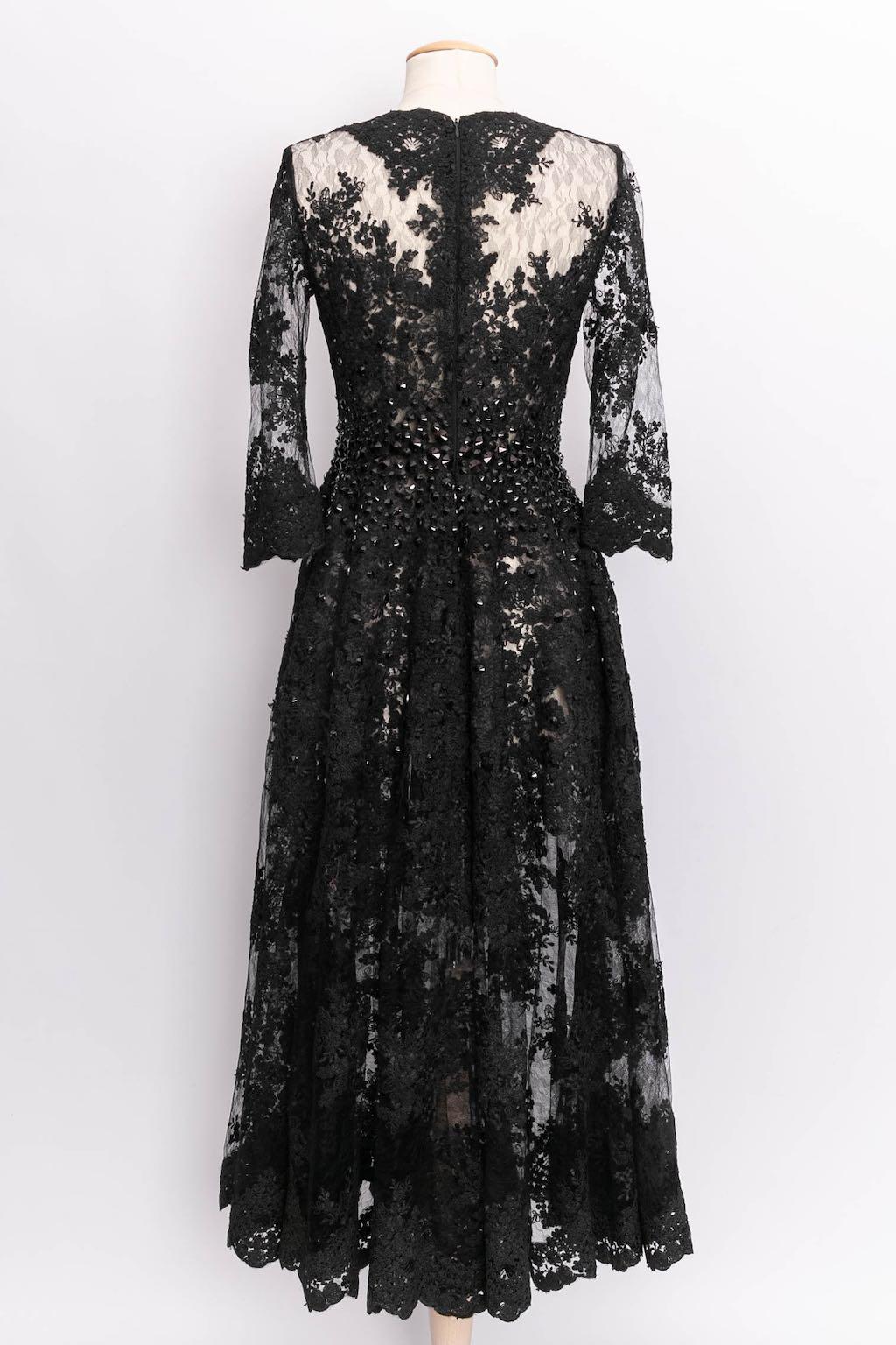 Black Baron Haute Couture Embroidered Lace Dress For Sale