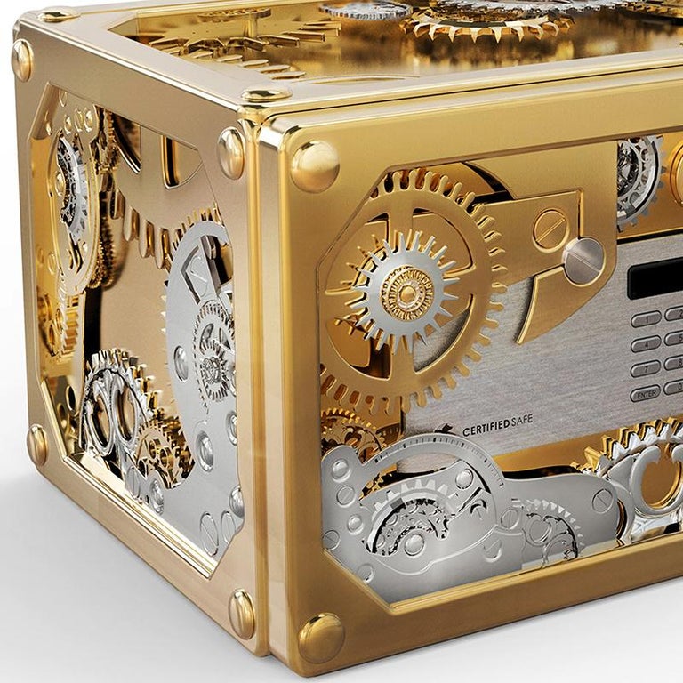 Baron Jewelry Safe Mini with Brass and Steel Detail For Sale at 1stDibs
