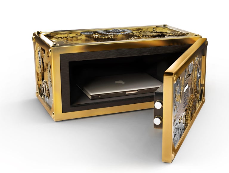 Baron Jewelry Safe Mini with Brass and Steel Detail For Sale at 1stDibs