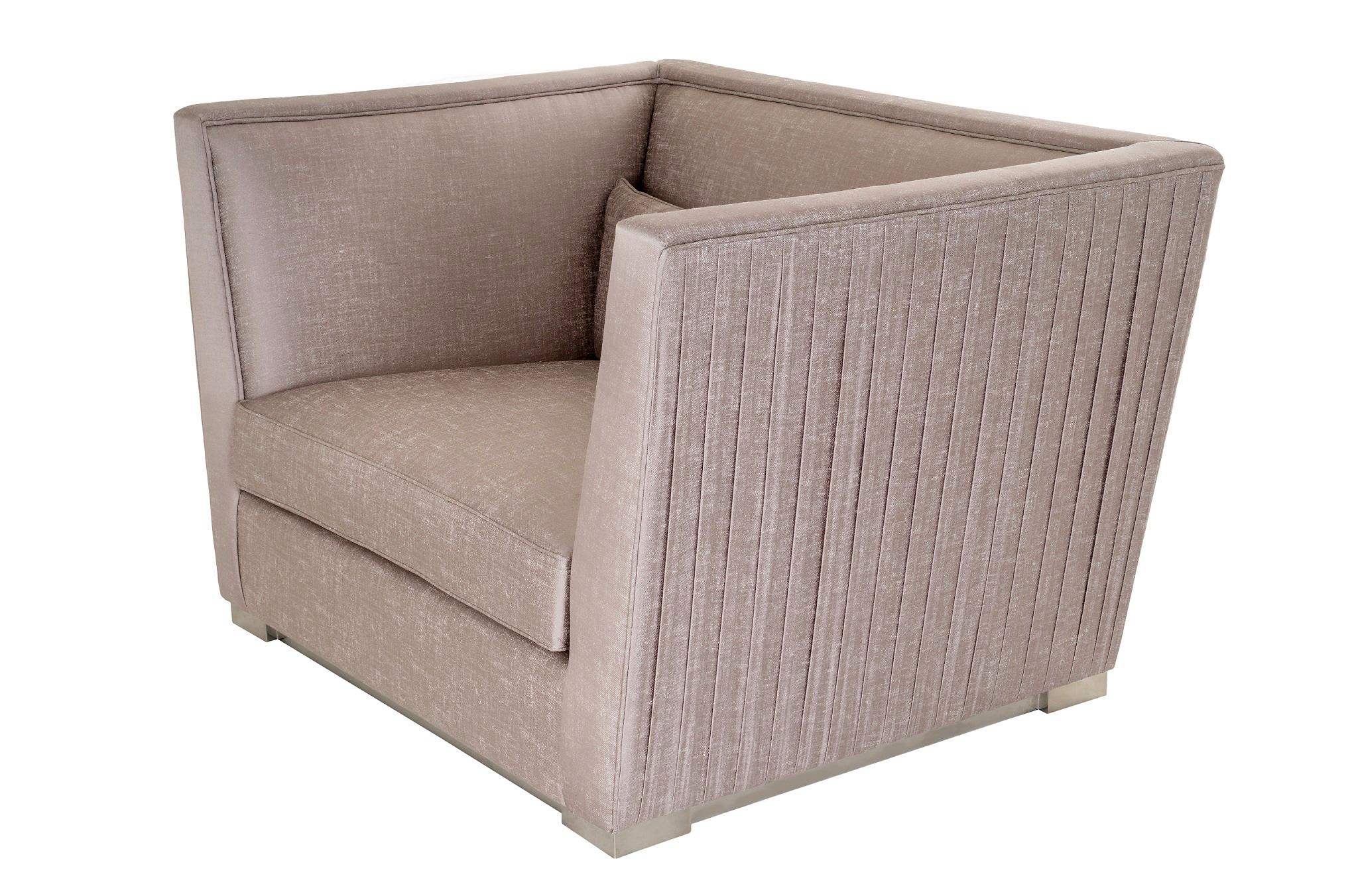 Modern Beige Baron Loveseat with Stainless Steel Plinth For Sale