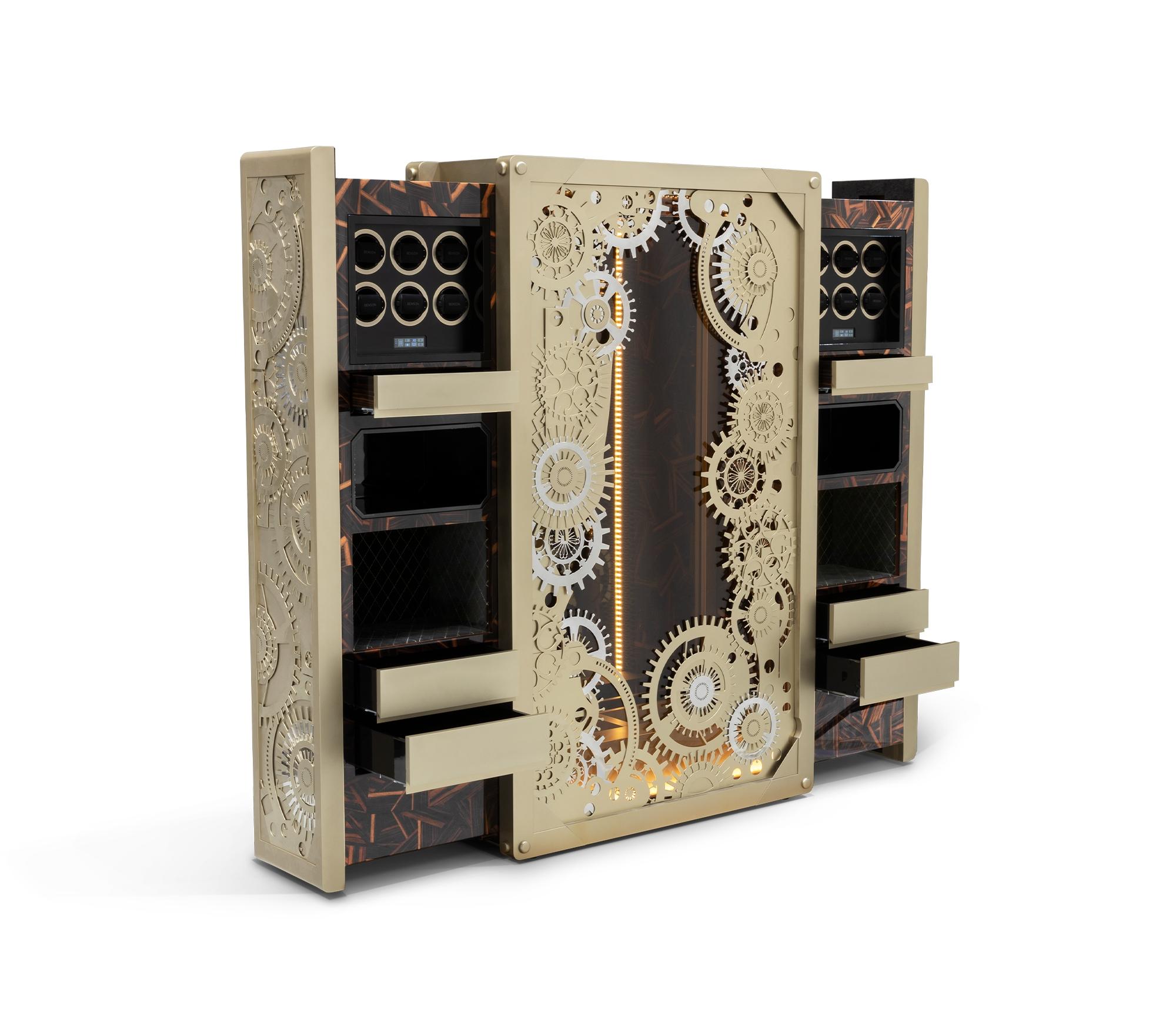 Baron Luxury Safe: dove la sicurezza incontra l'arte. Il suo design elegante, ornato da motivi di ingranaggi delicatamente lavorati, incarna eleganza e innovazione. Alimentata da un sistema elettrico avanzato, la porta si apre dolcemente e la