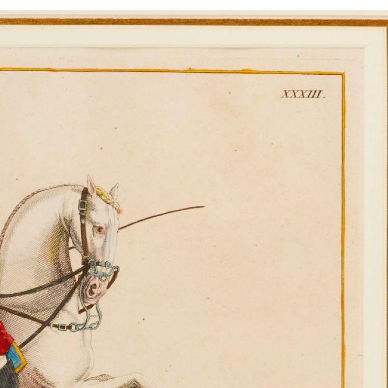 Hand-Painted Baron Rais d'Eisenberg, Hand-Colored Equestrian Engraving c. 1747, 