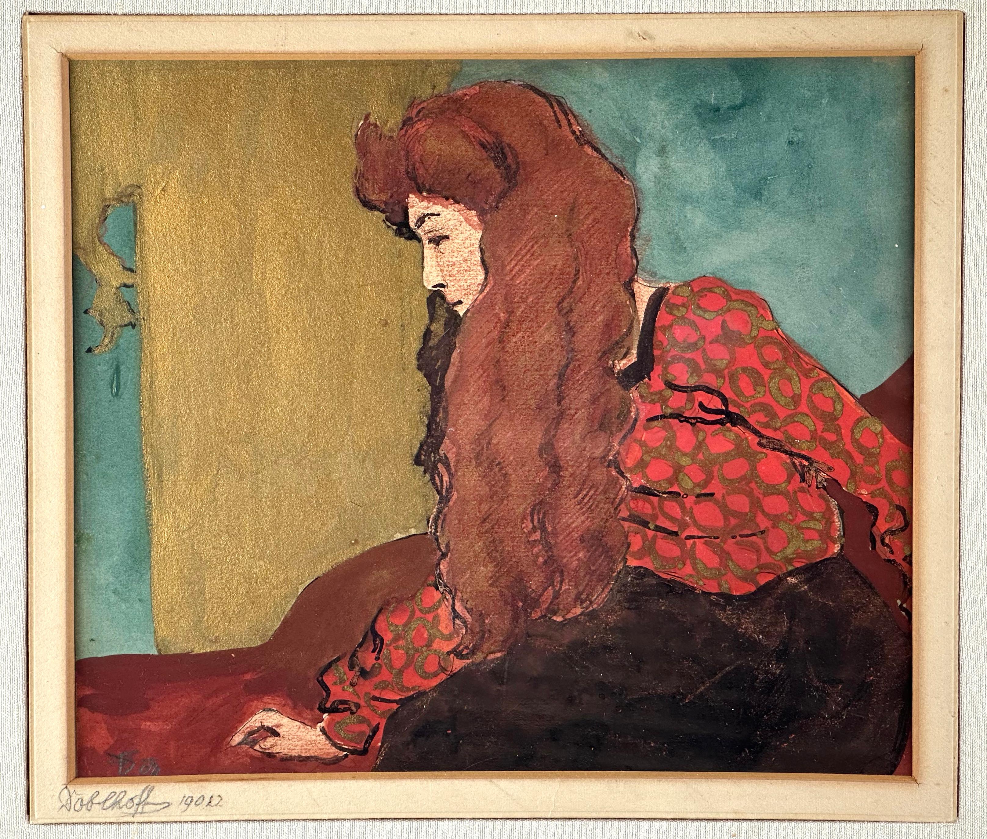 Baron Robert Heinrich Freiherr von Doblhoff  Figurative Painting – Frau mit rotem Haar 