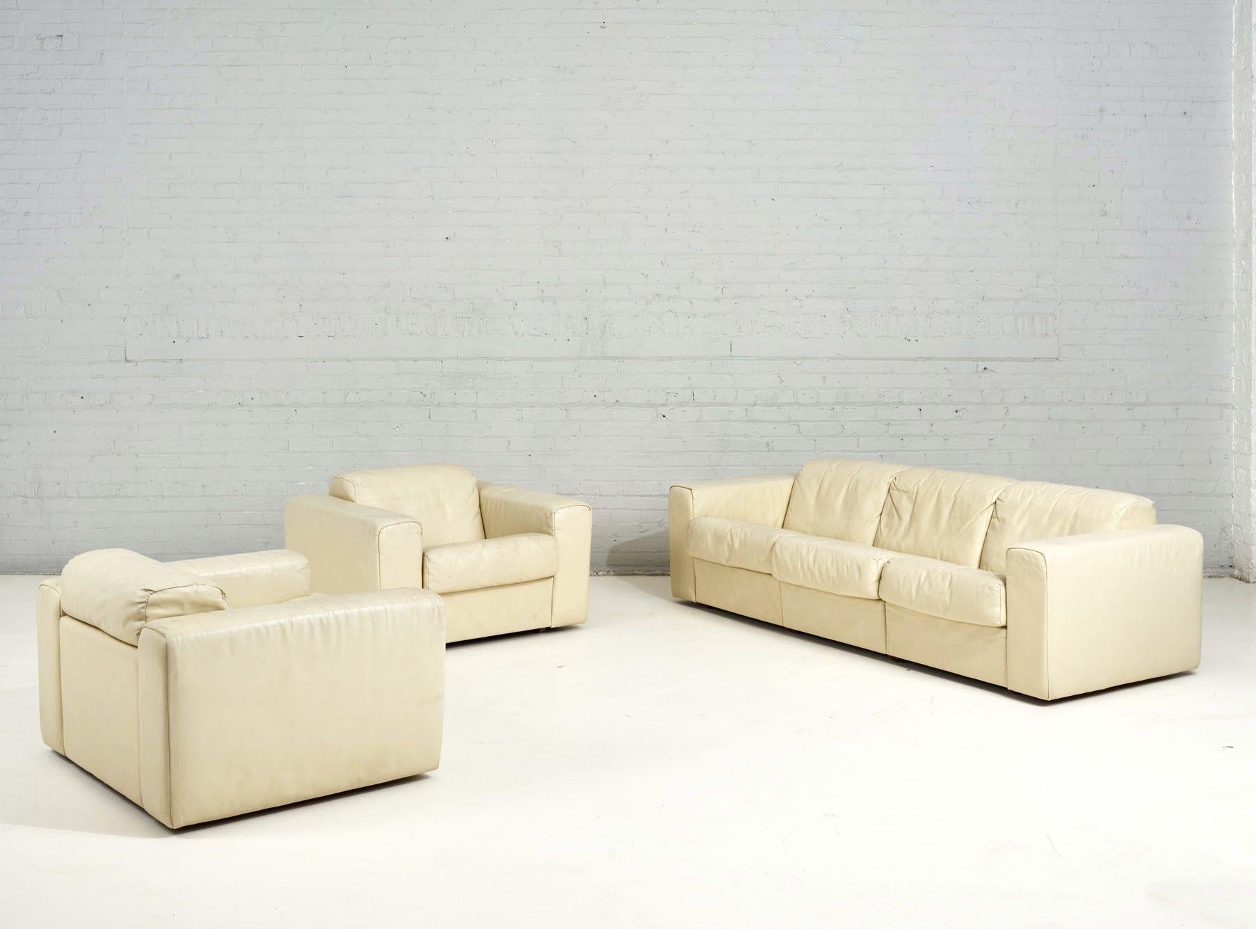 Baron Sofa by Robert Haussmann for Stendig, Cream Leather, 1970 For Sale 8