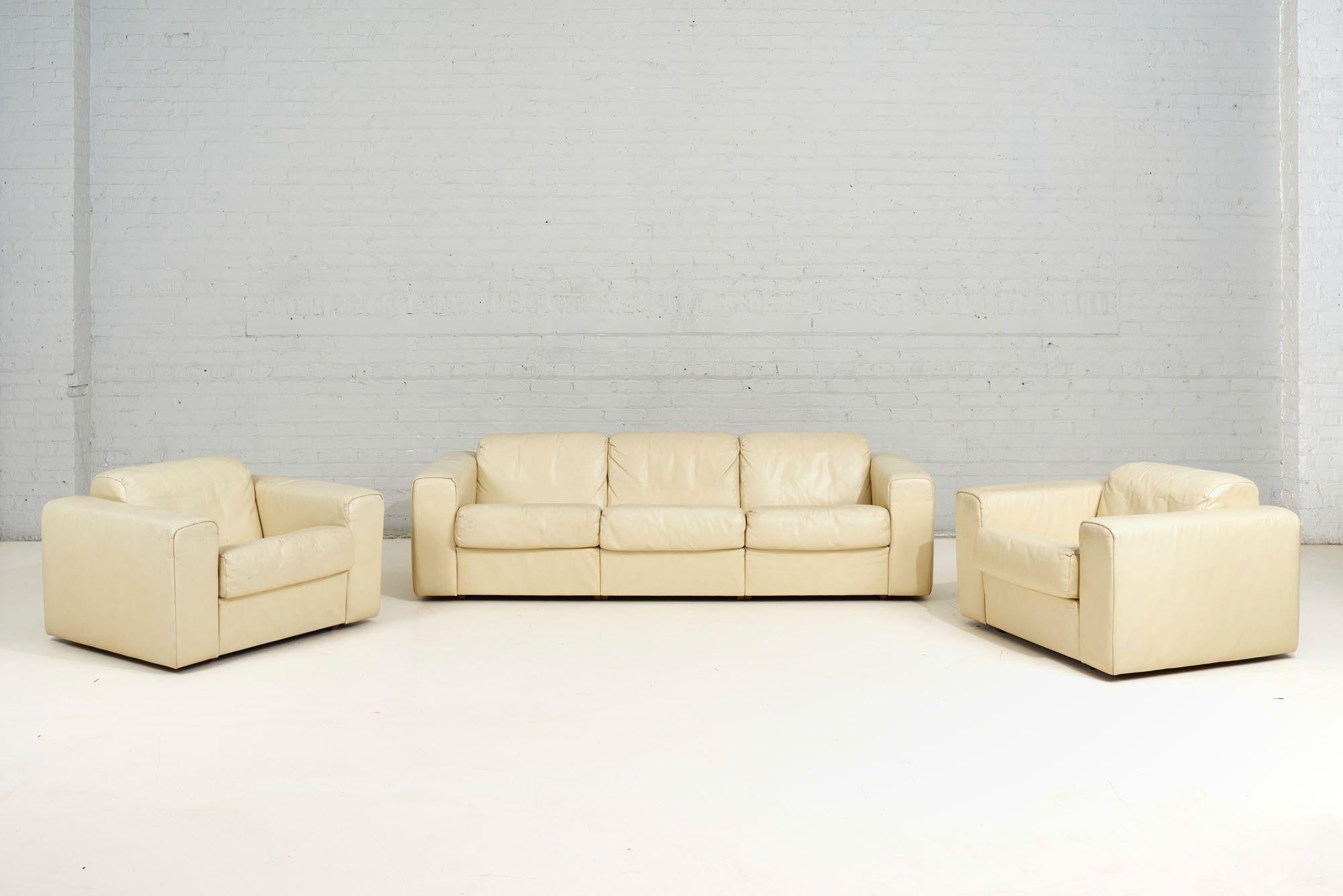 Baron Sofa by Robert Haussmann for Stendig, Cream Leather, 1970 For Sale 11