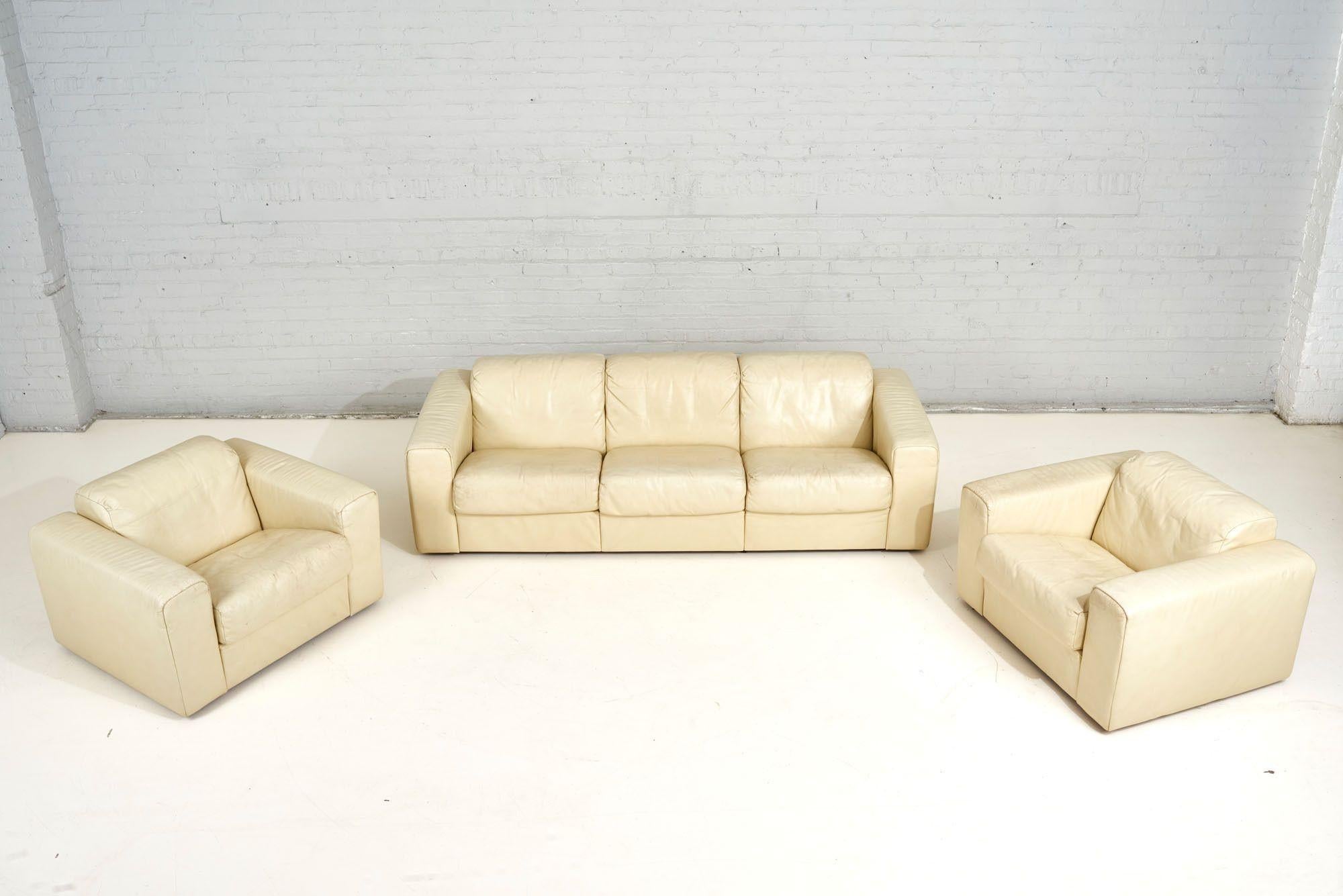 Baron Sofa by Robert Haussmann for Stendig, Cream Leather, 1970 For Sale 12