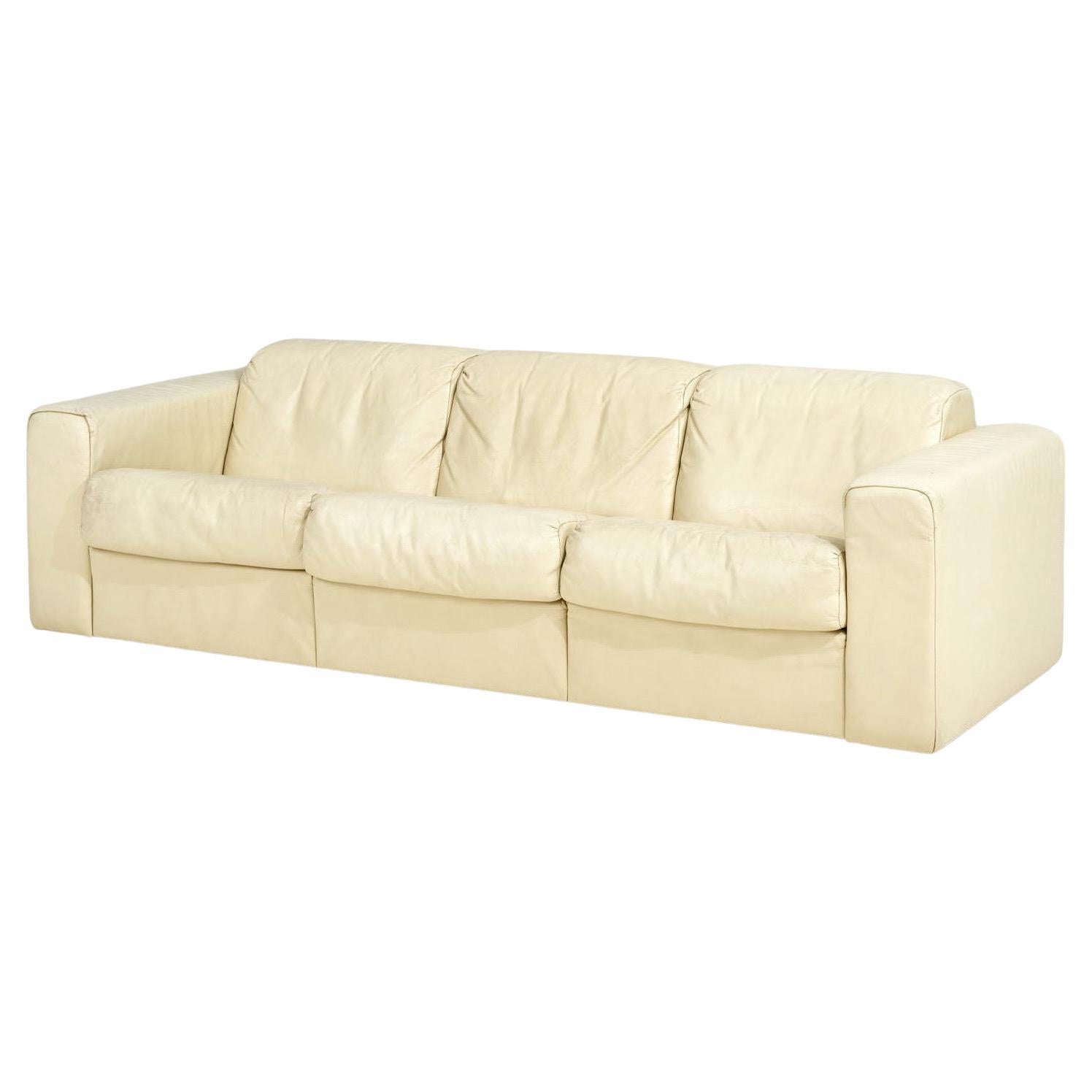 Baron Sofa by Robert Haussmann for Stendig, Cream Leather, 1970 For Sale